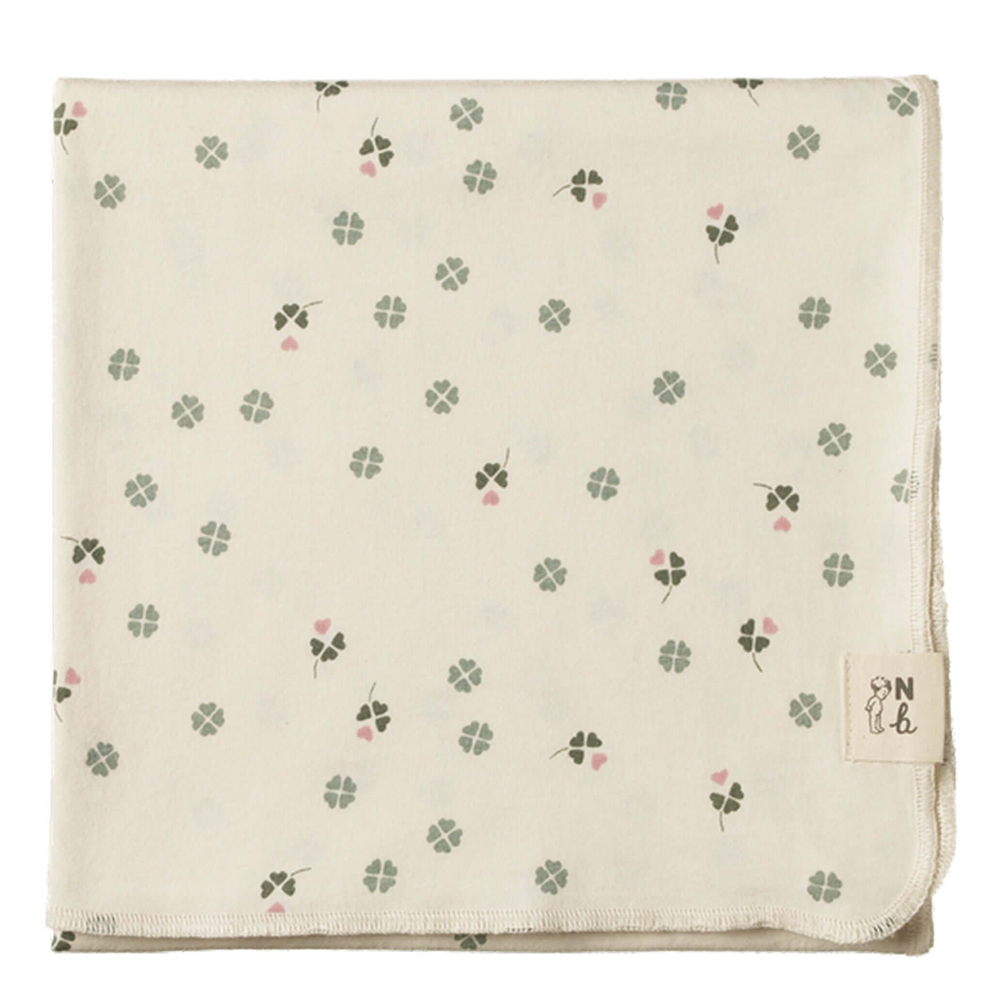 Alt Tag: Nature Baby Organic Cotton Jersey Wrap - Lucky stretchy swaddle wrap with clover print for newborn comfort, tummy time and layering