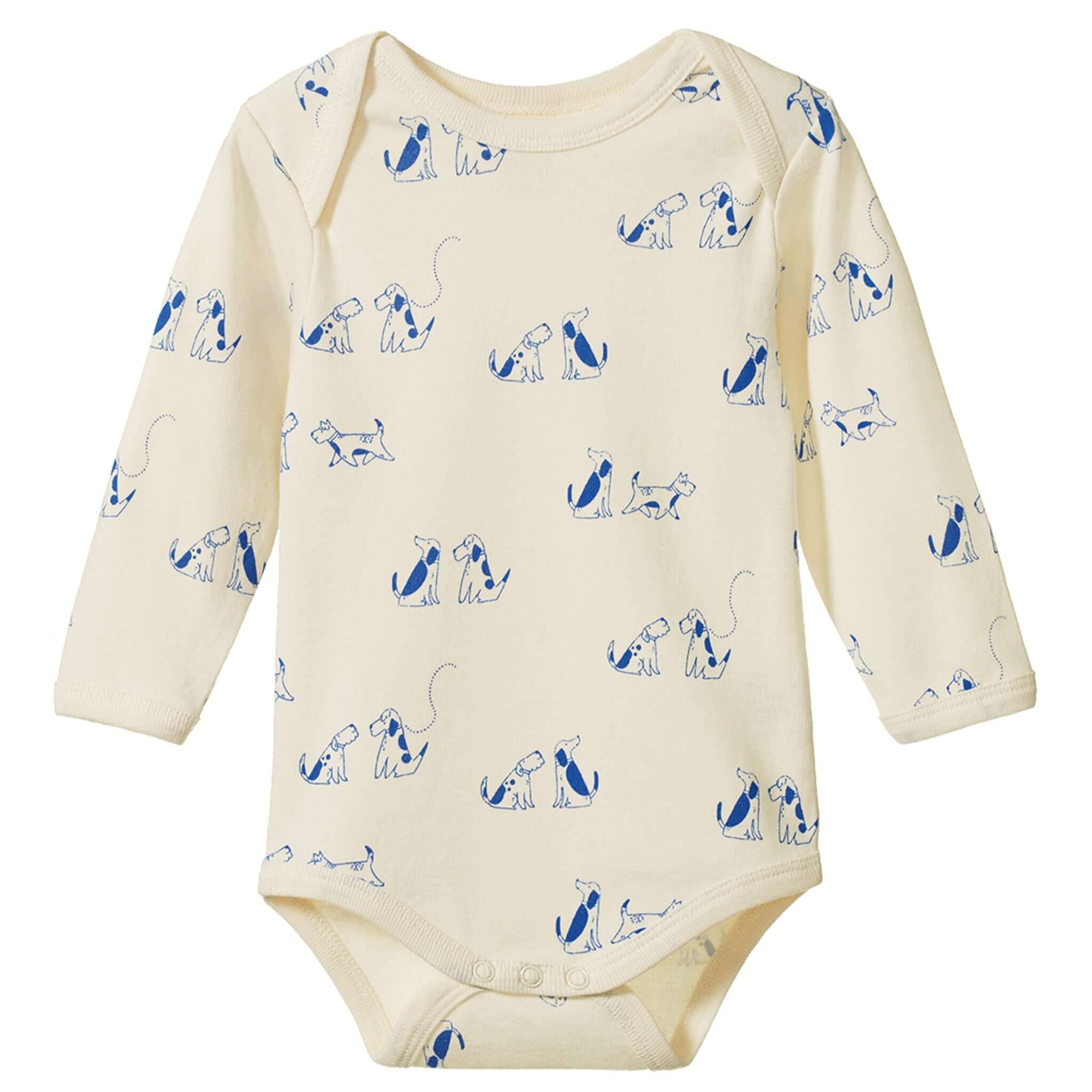 Nature Baby Organic Cotton Long Sleeve Bodysuit - Dog Walk with playful dog print on soft organic cotton.