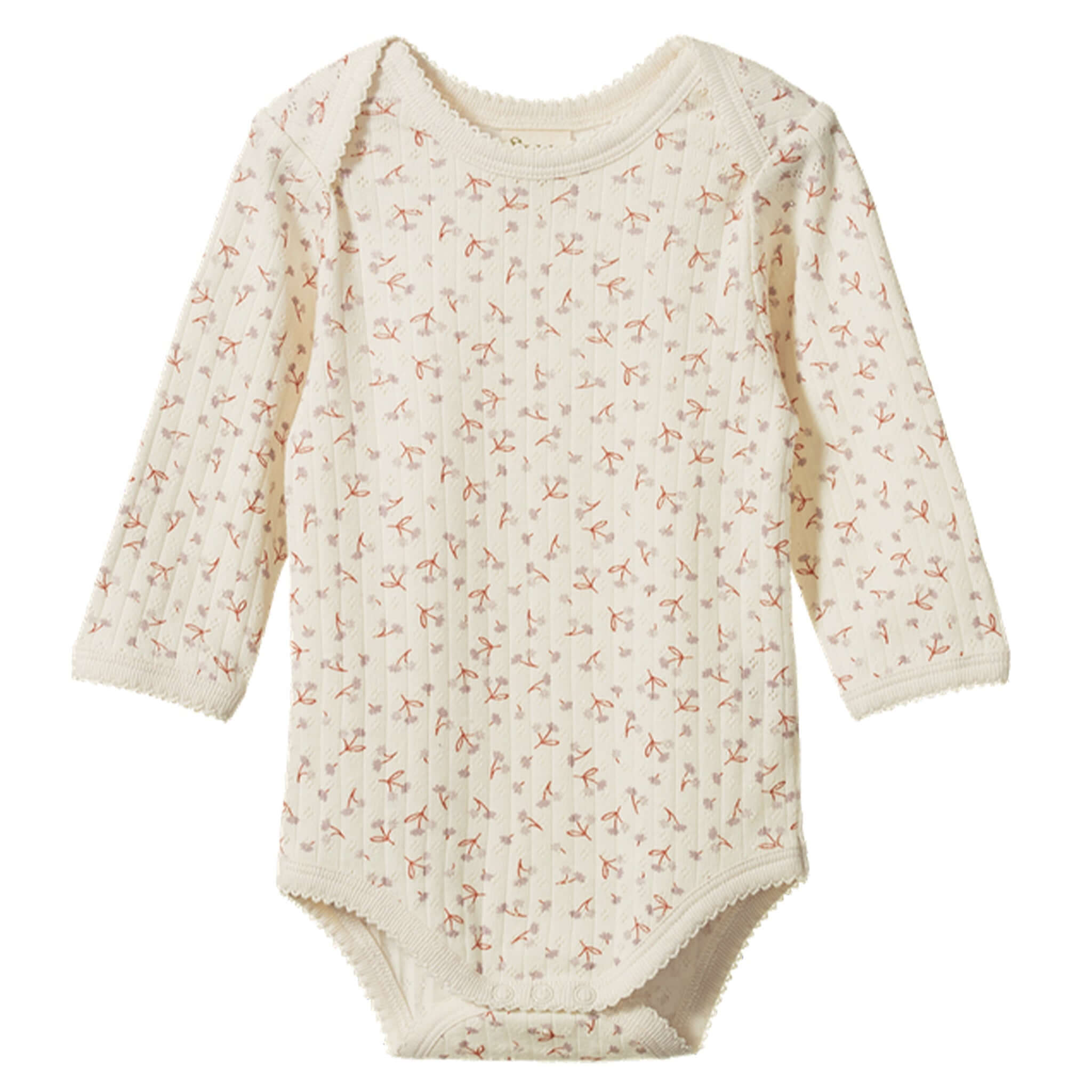 Nature Baby Organic Cotton Long Sleeve Bodysuit - Pointelle Dandelion in soft organic cotton with floral design.