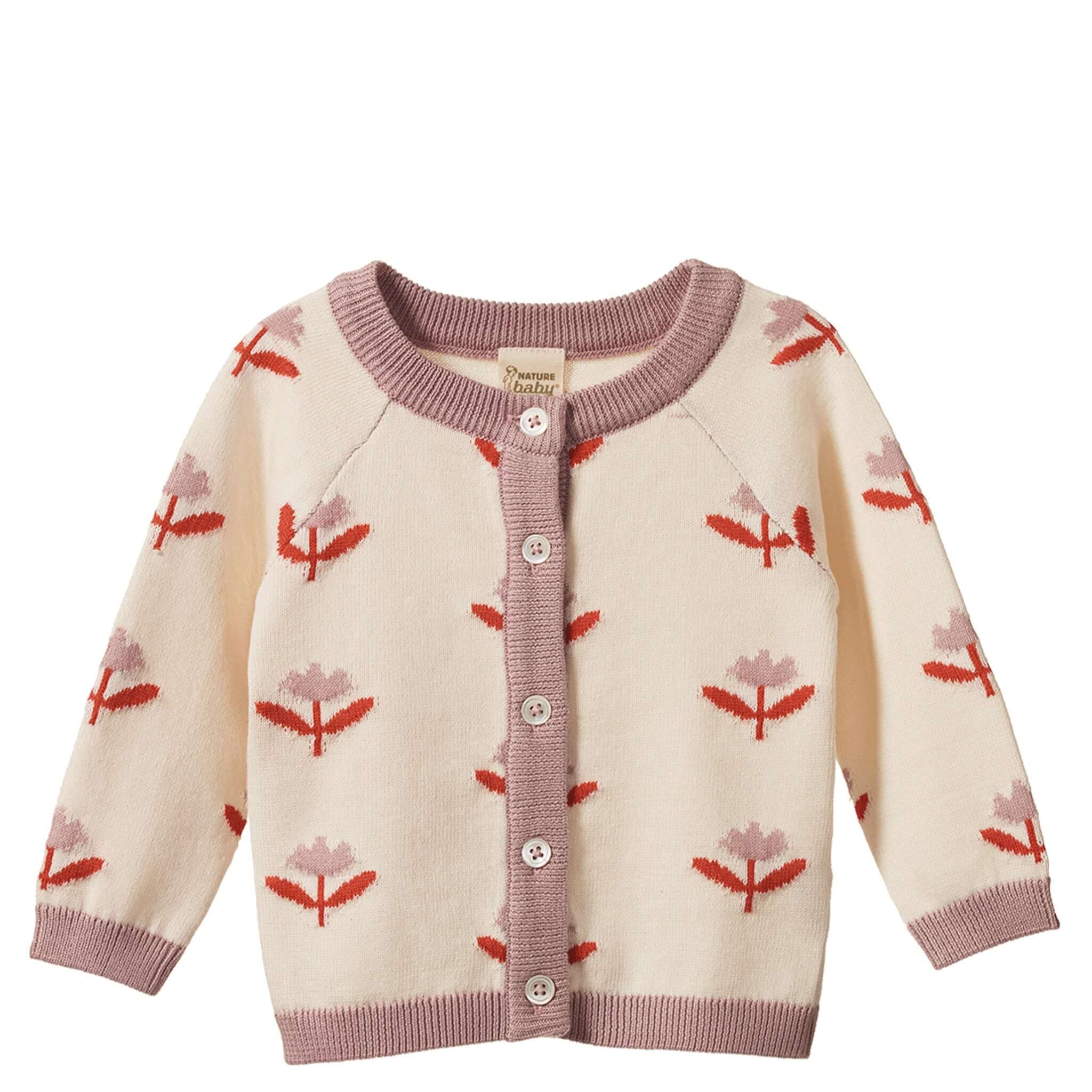 Nature Baby Organic Cotton Piper Cardigan - Fleurette, soft organic cotton cardigan with floral pattern, perfect for layering.
