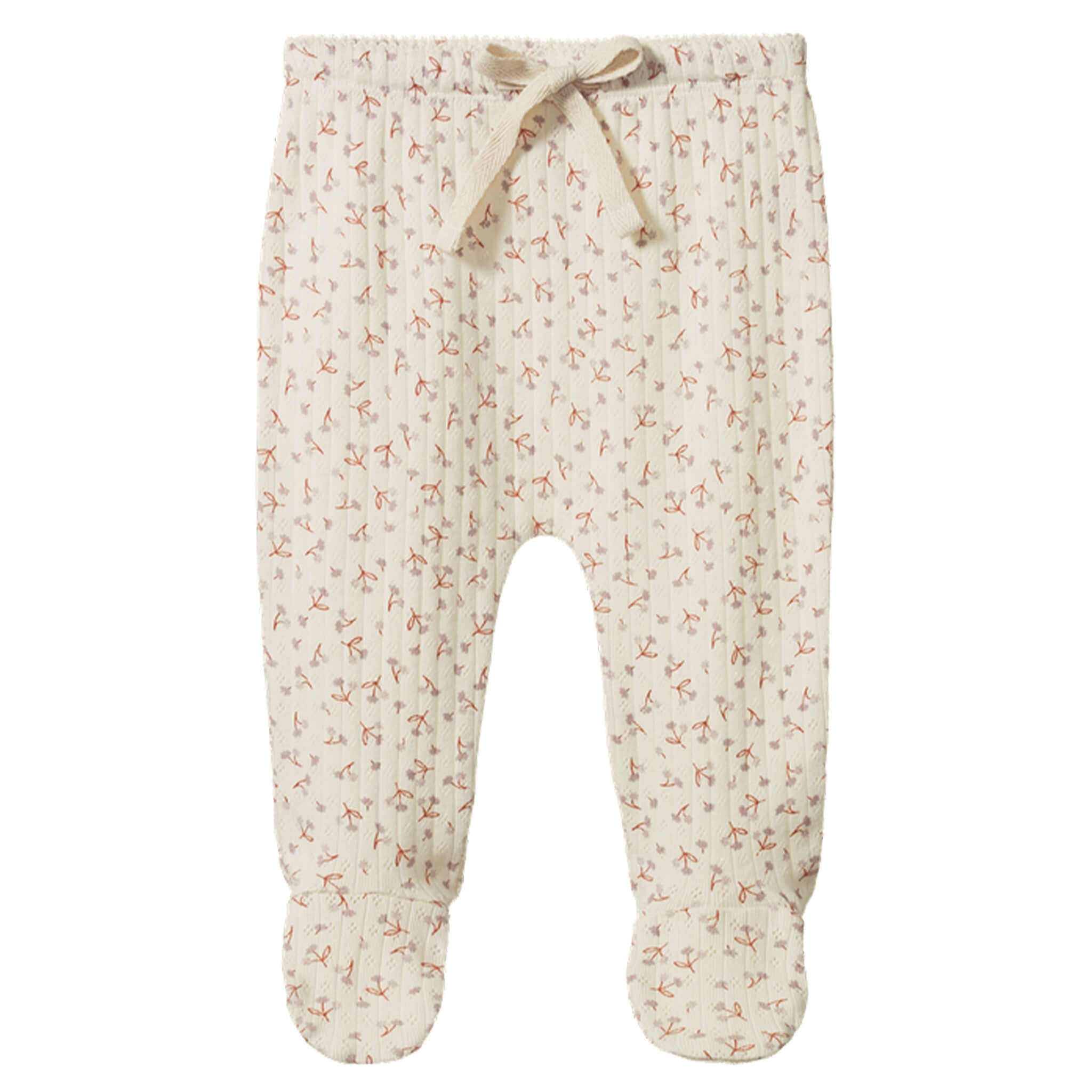 Nature Baby Organic Cotton Pointelle Footed Romper - Dandelion in soft organic cotton with enclosed feet and floral pattern.