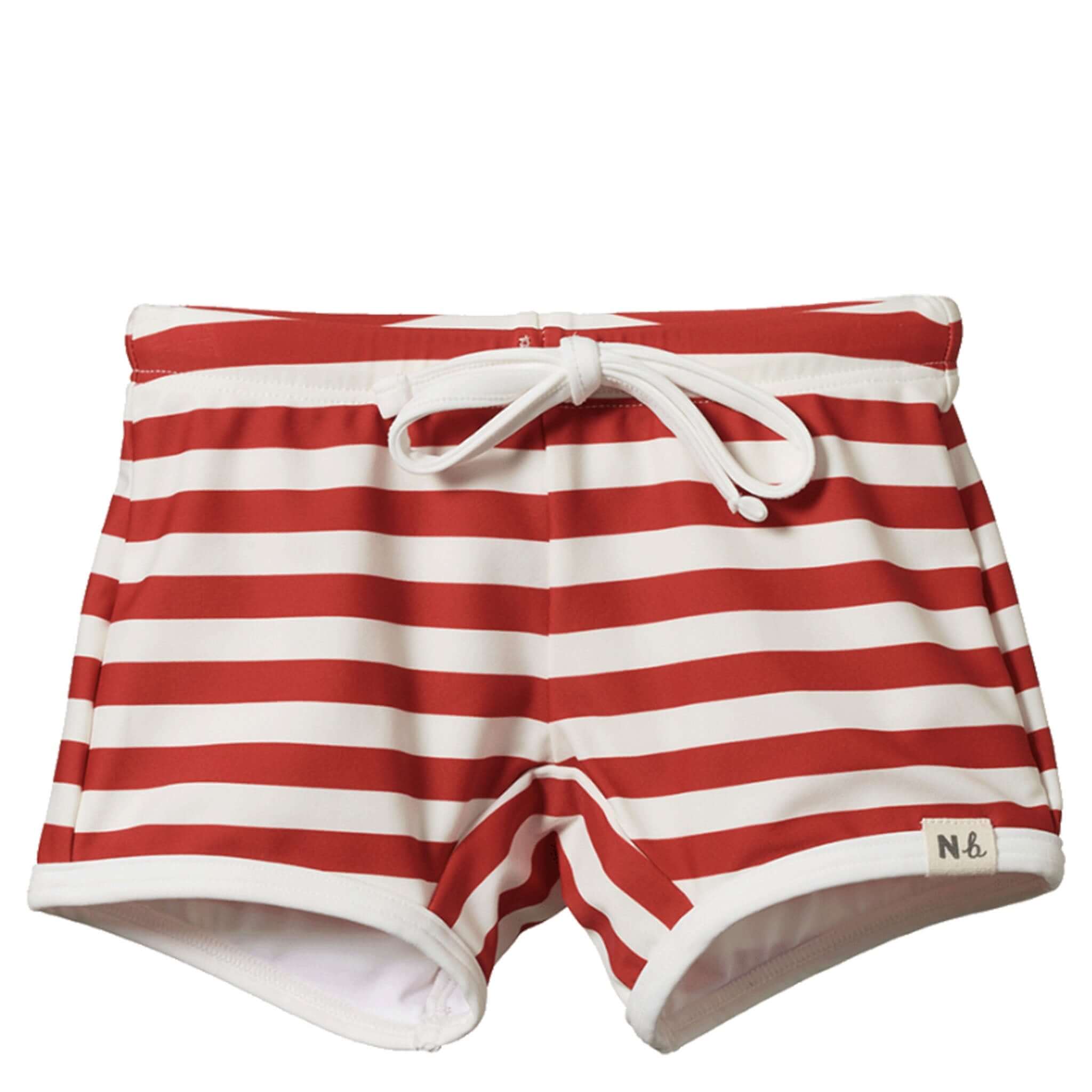 Nature Baby Splash Shorts - Red Sea Stripe red and white striped baby swim shorts with drawstring waist, quick-dry sustainable ECONYL®