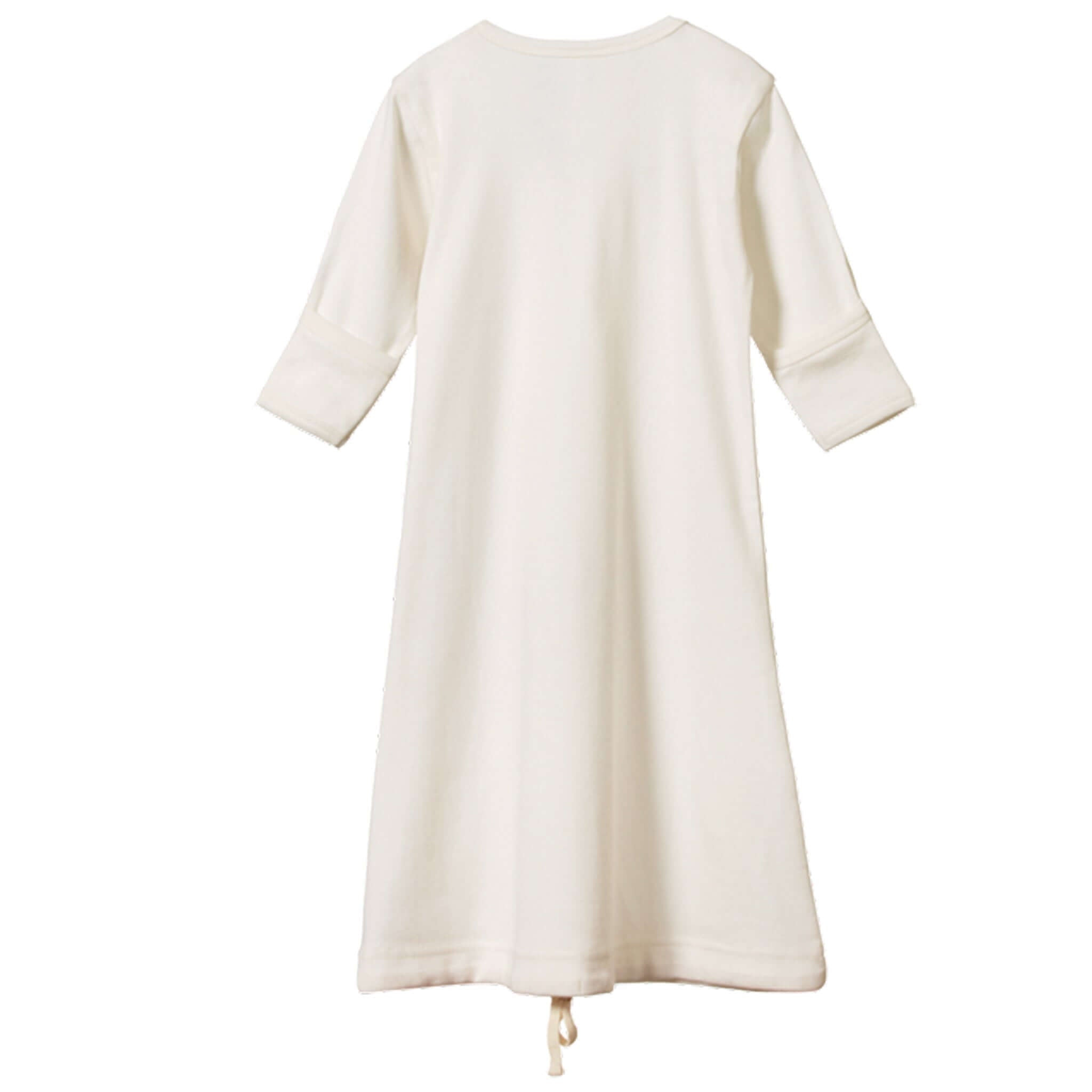 Alt Tag: Nature Baby Organic Cotton Sleeping Gown - Natural newborn gown in natural organic cotton with fold-down mittens and drawstring hem