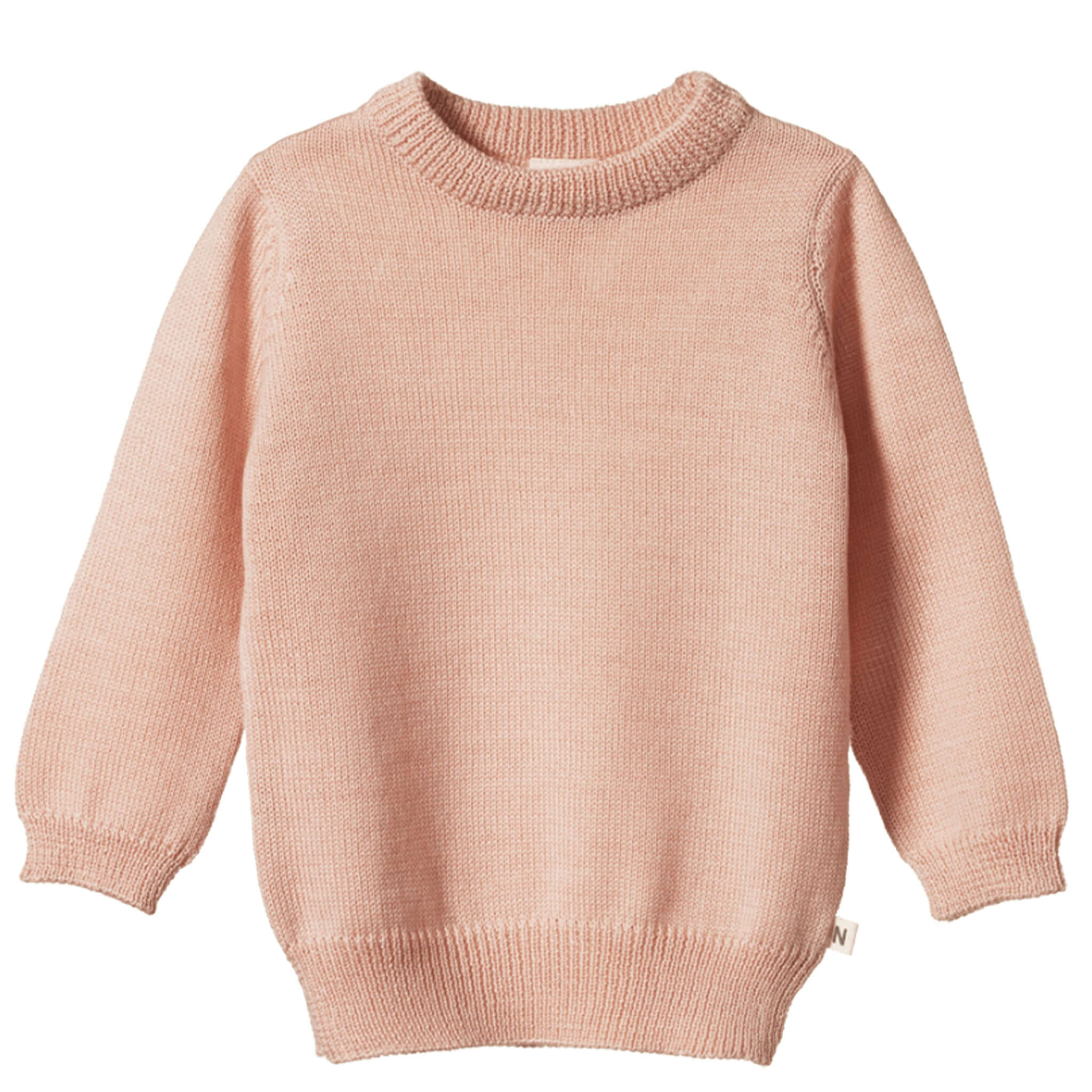 Alt Tag: Nature Baby Organic Merino Knit Pullover - Rose Dust organic merino wool baby sweater, rib trim, round neckline, Rose Dust