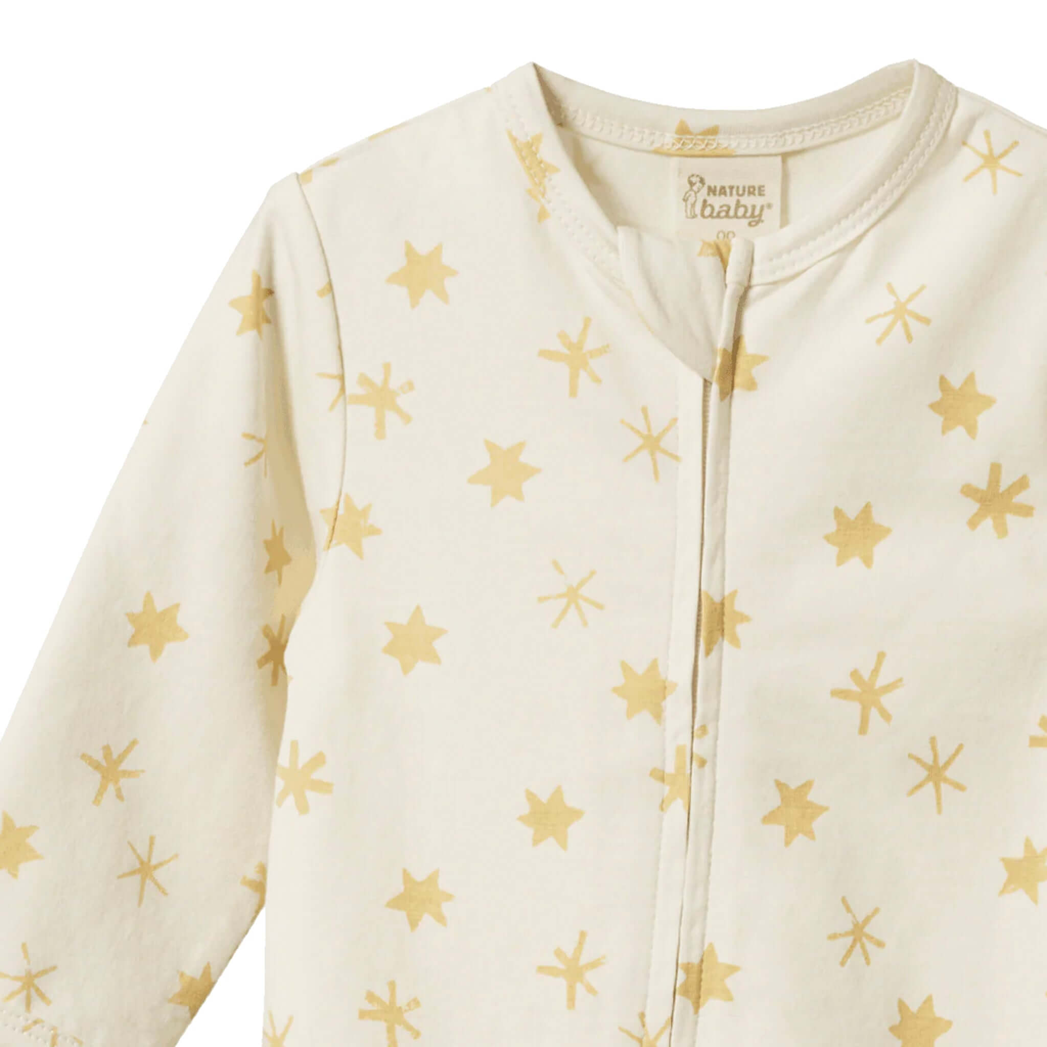 Alt Tag: Nature Baby Organic Cotton Dreamlands Suit - Etoile cream star print zip-up footed baby sleepsuit in GOTS organic cotton