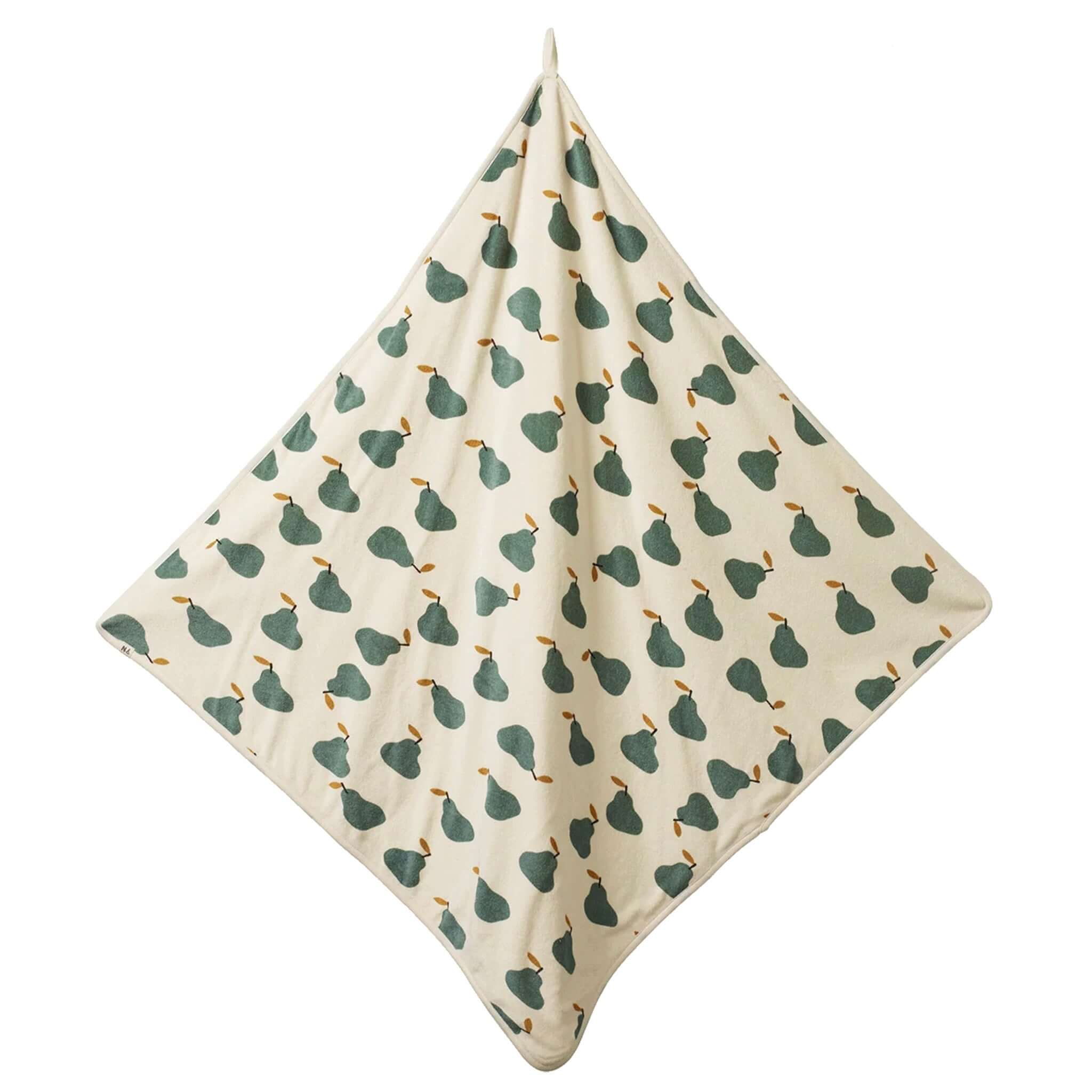 Nature Baby Organic Cotton Hooded Towel - Pear with playful pear pattern, perfect for baby bathtime.