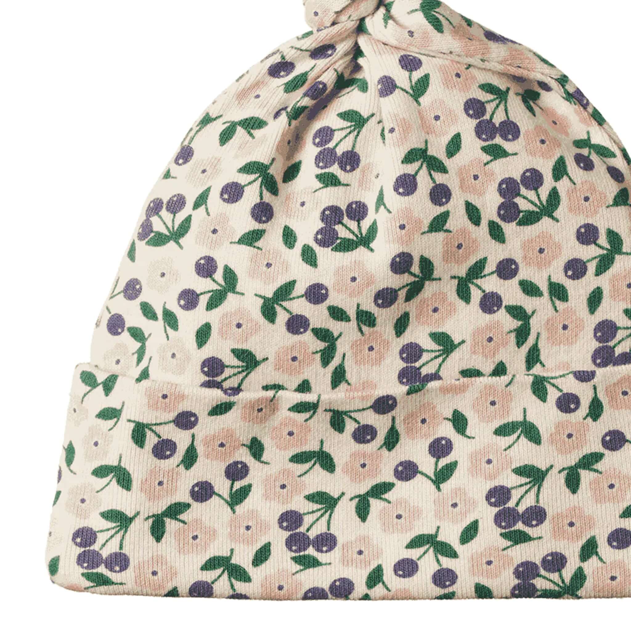 Alt Tag: Nature Baby Organic Cotton Knotted Beanie - Briarwood newborn beanie, breathable certified organic cotton, adjustable knot, folded hem