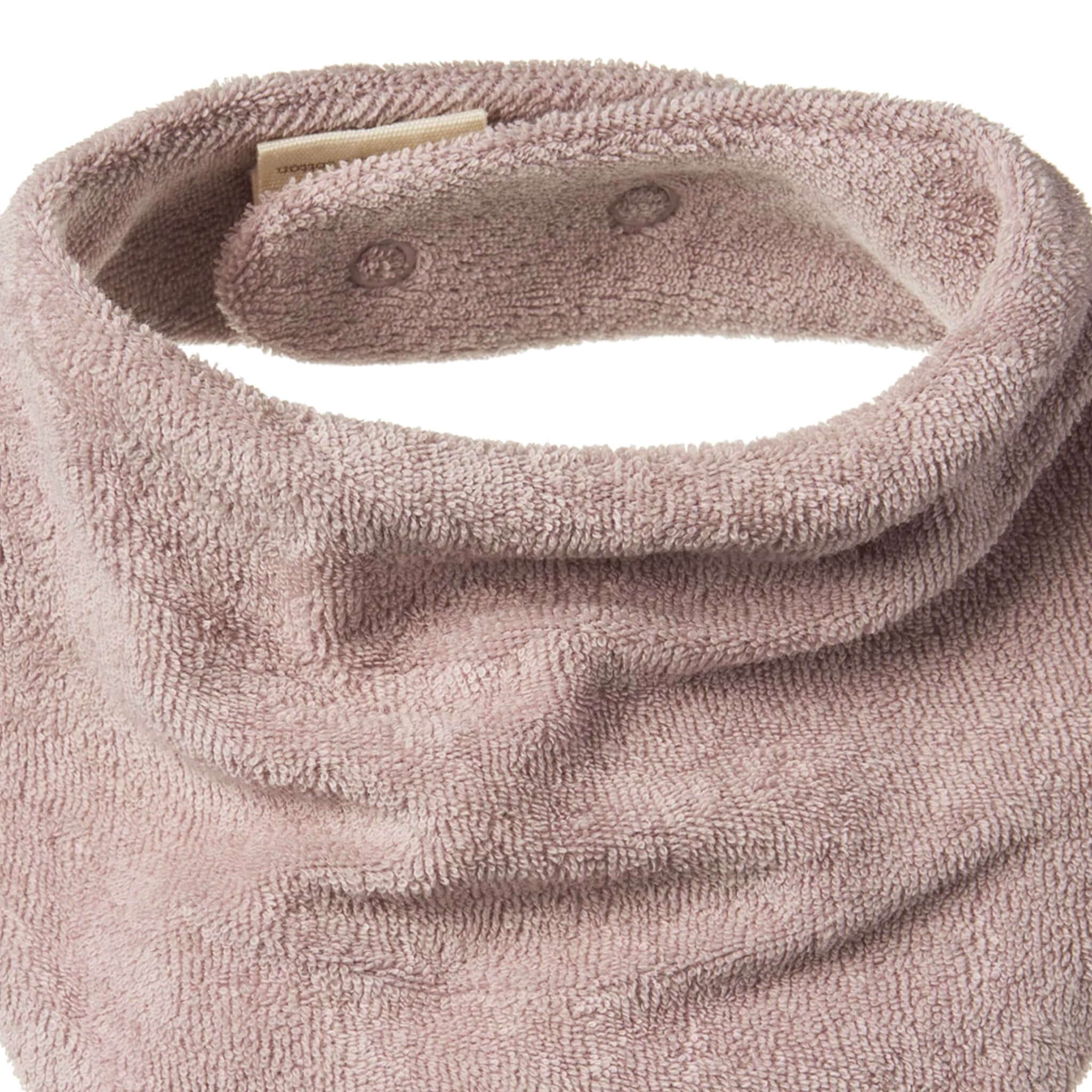 Nature Baby Organic Cotton Terry Triangle Bib - Lilac close-up of soft terry fabric with buttons