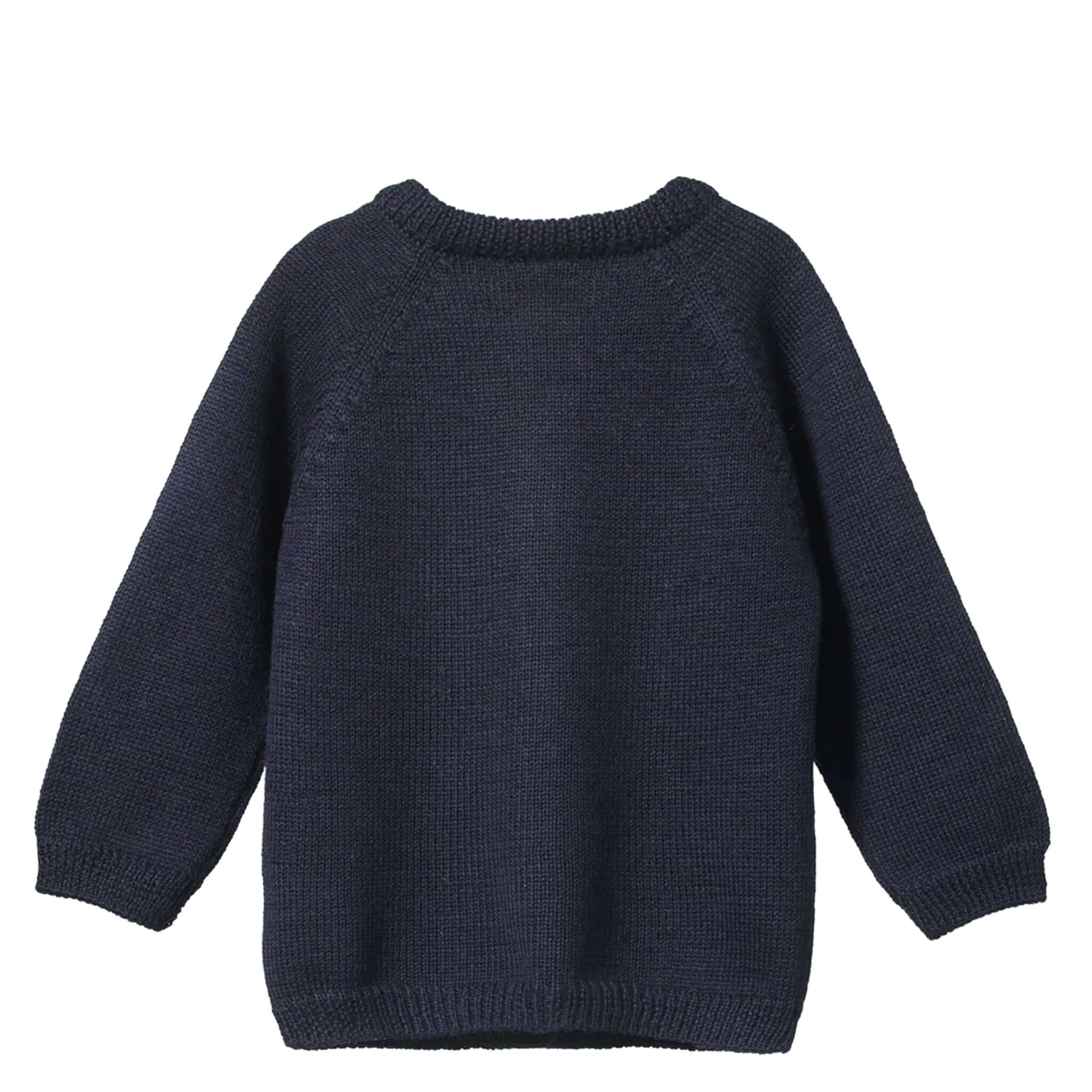Alt Tag: Nature Baby Organic Merino Knit Cardigan - Navy organic merino wool baby knit cardigan, navy, warm long-sleeve heirloom knitwear