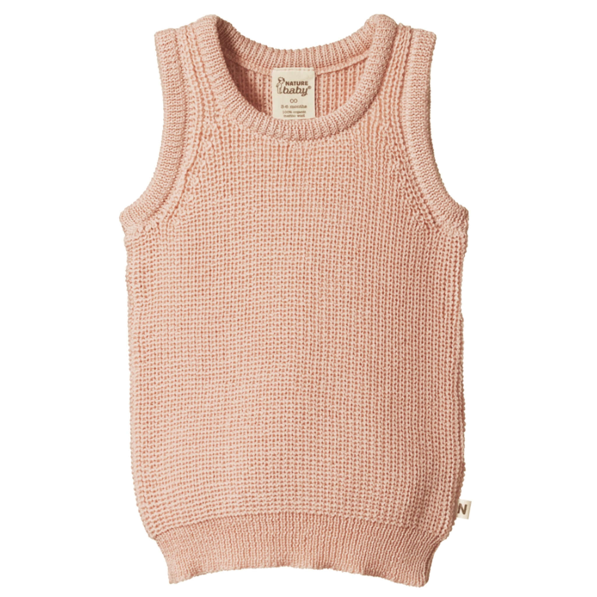 Alt Tag: Nature Baby Organic Merino Knit Vest - Rose Dust chunky tuck-stitch organic merino wool baby vest with ribbed trims