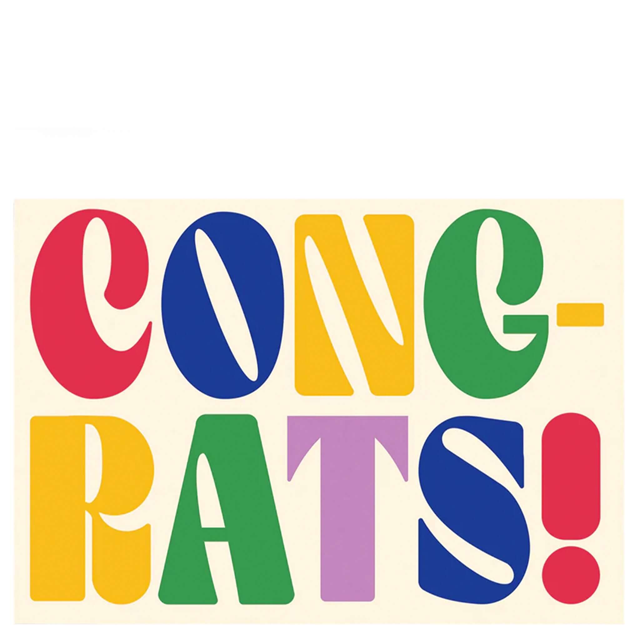 Noi Publishing Card - Rainbow Type Congrats! bold multicoloured card featuring the word 'Congrats!' in large letters.