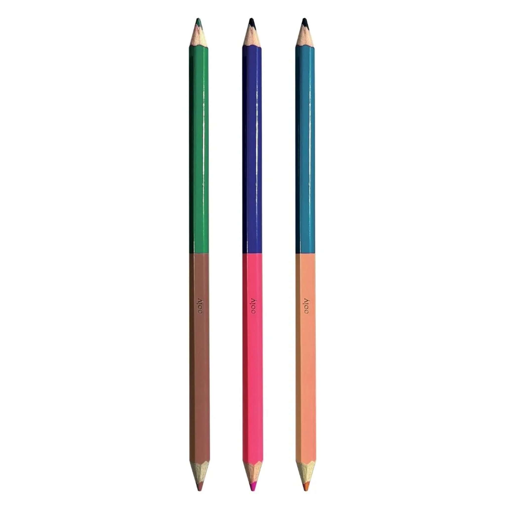 Alt Tag: Ooly 2 of A Kind Double Ended Coloured Pencil Set double-ended coloured pencils with 2 shades per pencil, compact travel-friendly pack