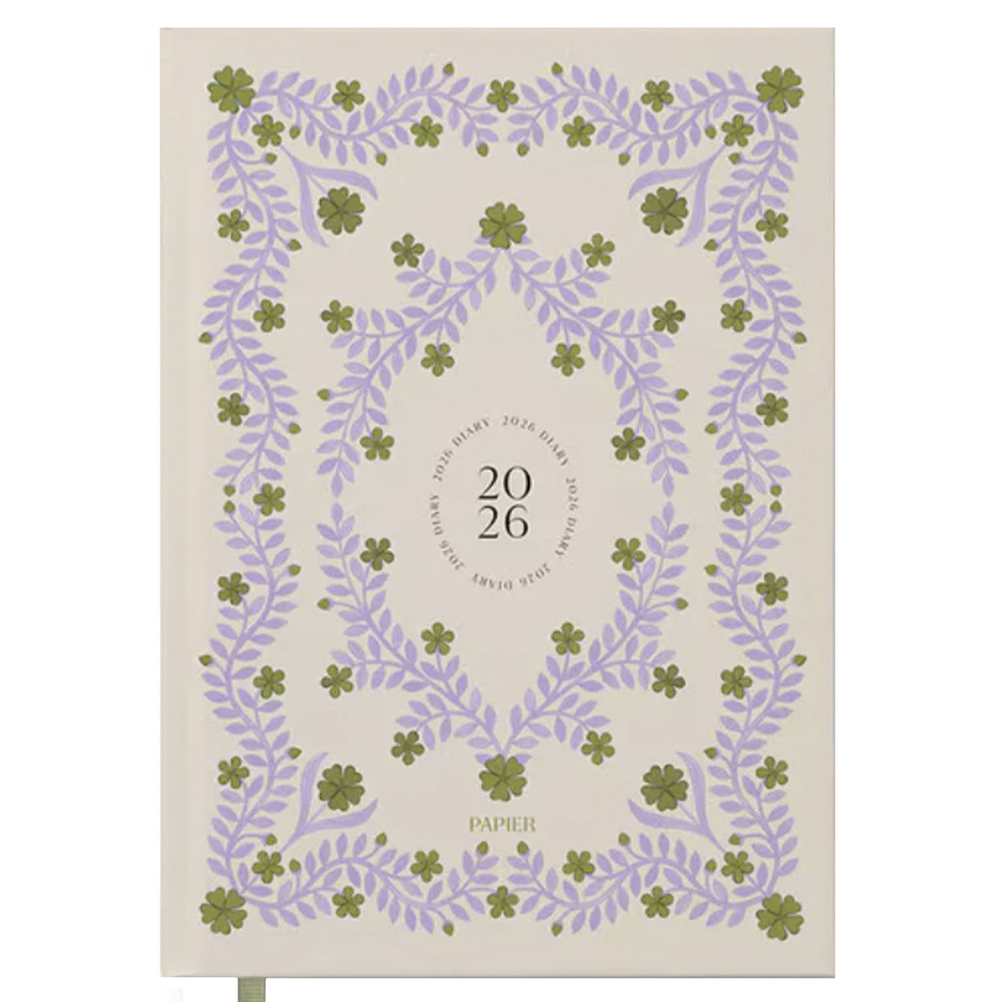 Calendar with floral design and '2026' on a beige background