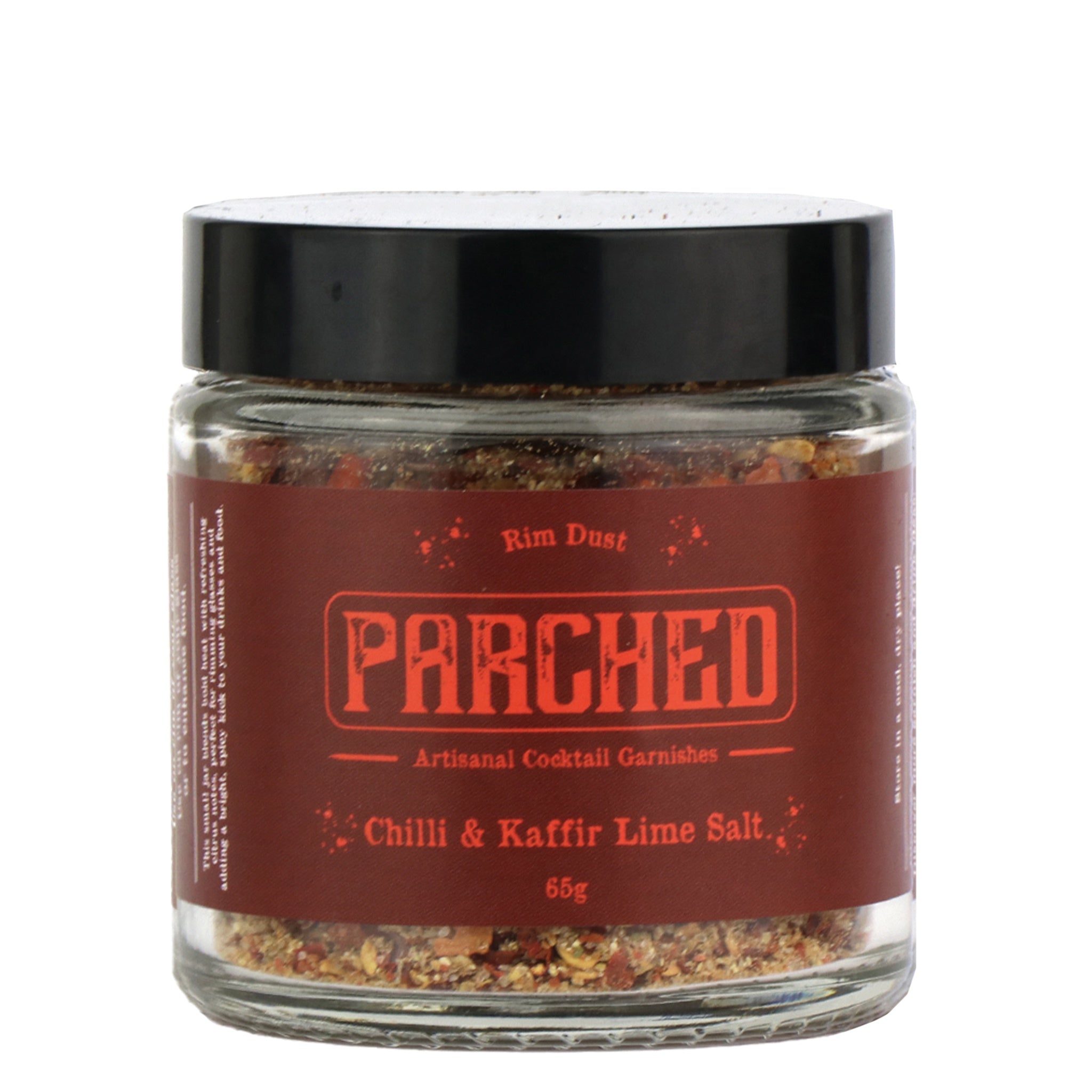 Jar of 'Parched' Chilli & Kaffir Lime Salt on a white background