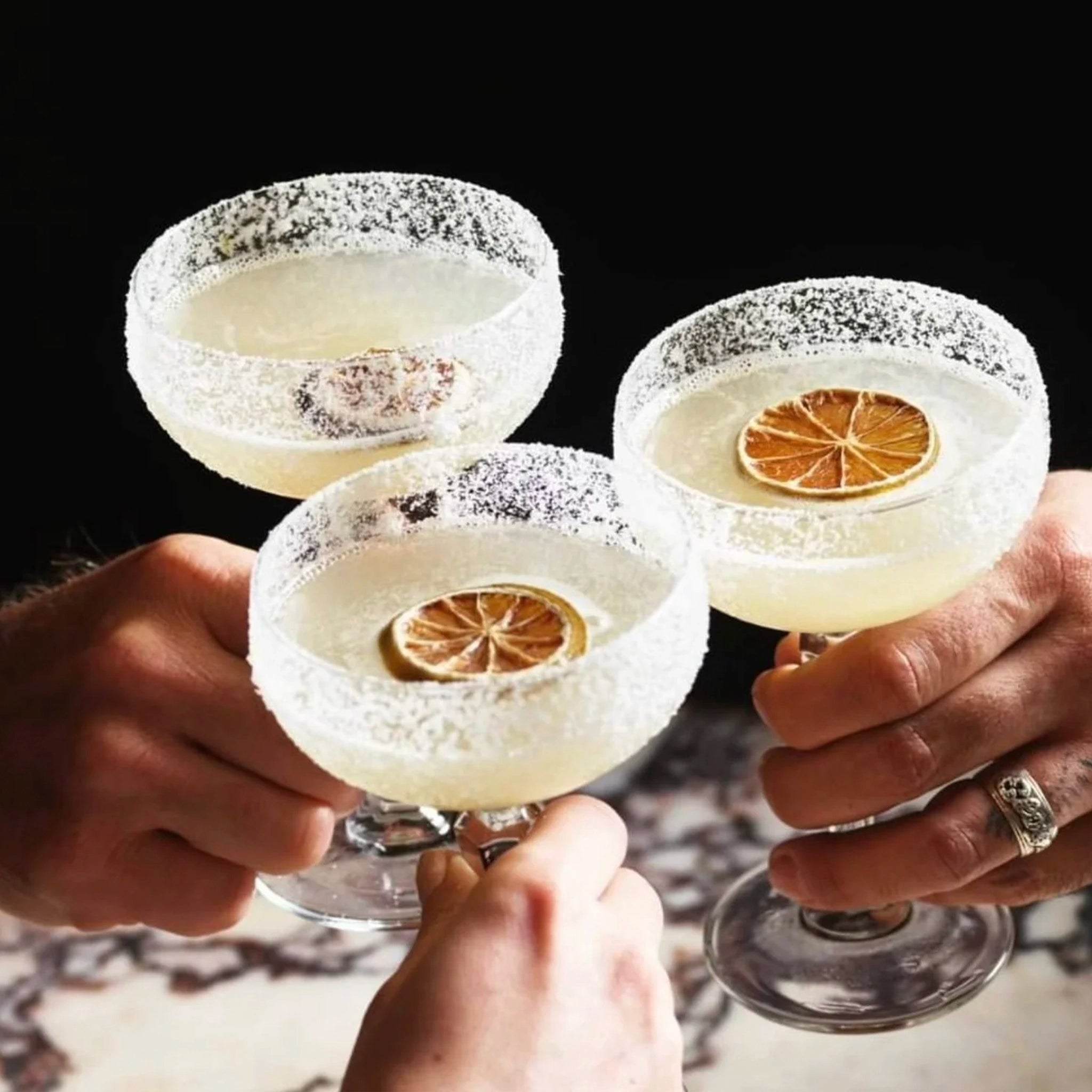 Dried citrus fruit in cocktails.