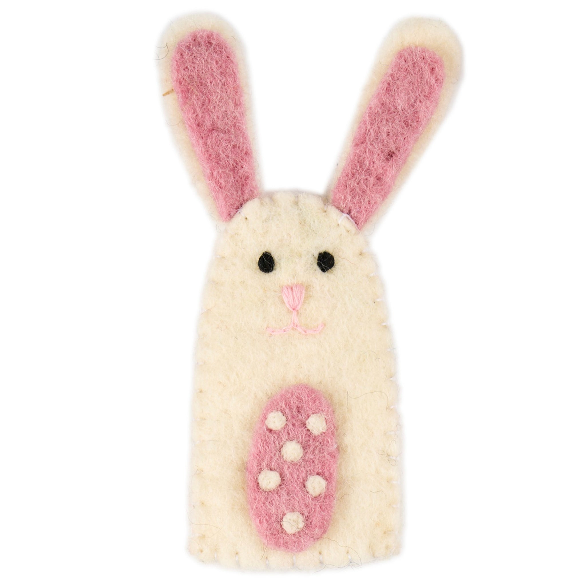 White felt bunny finger puppet.