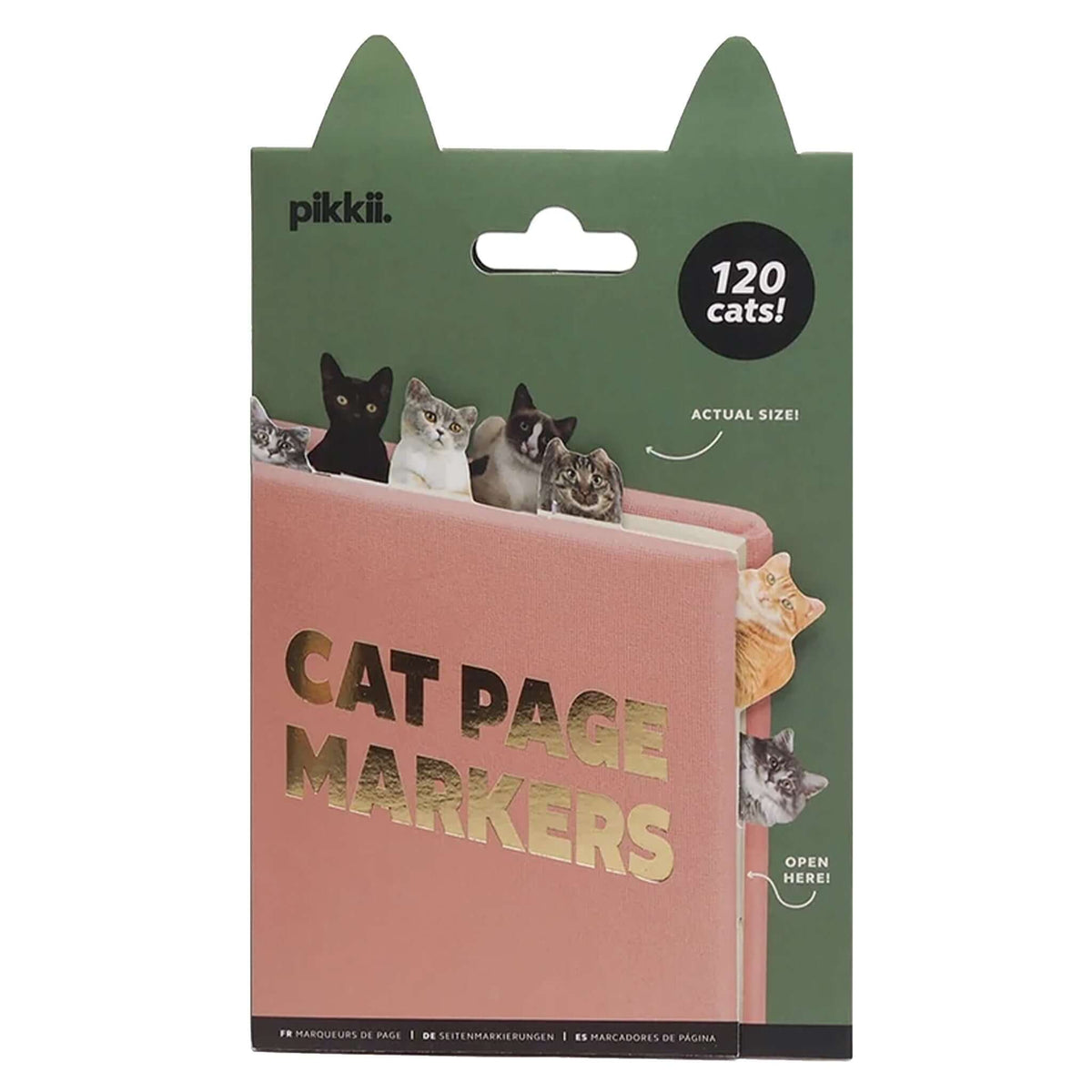 Pikkii Page Markers - Cat packaging featuring realistic cat portraits and double-sided sticky tabs for marking.