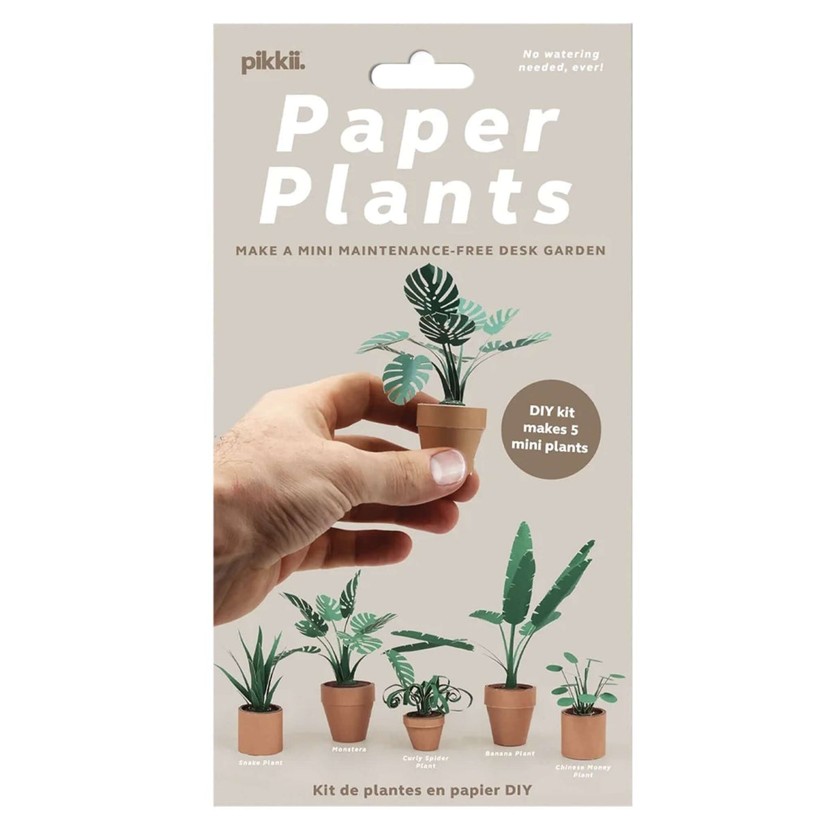 Pikkii Origami Paper Plants DIY kit with mini paper plants in terracotta pots, no watering needed, maintenance-free desk garden.