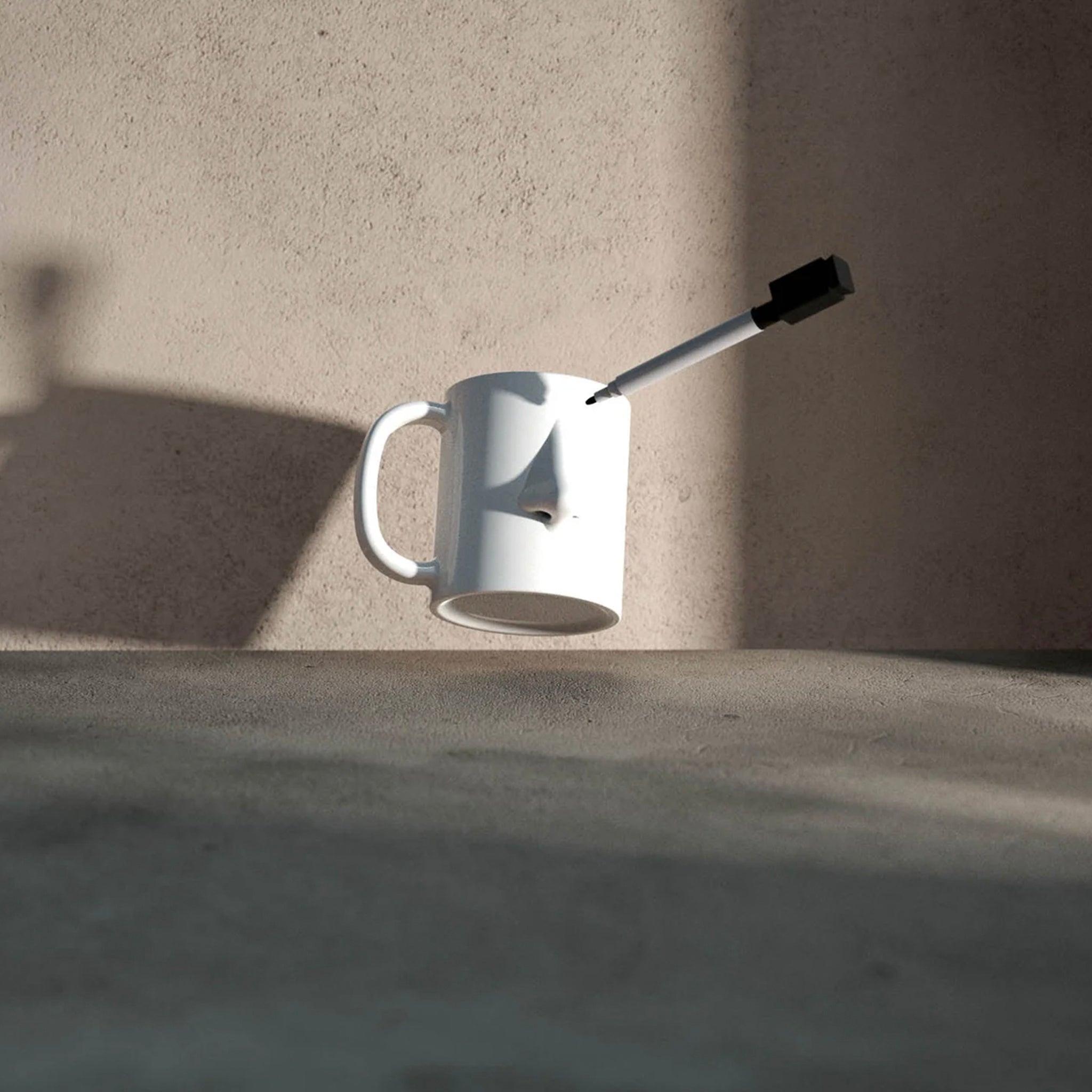 White Ceramic mug that you can draw a face on to show others your mood.