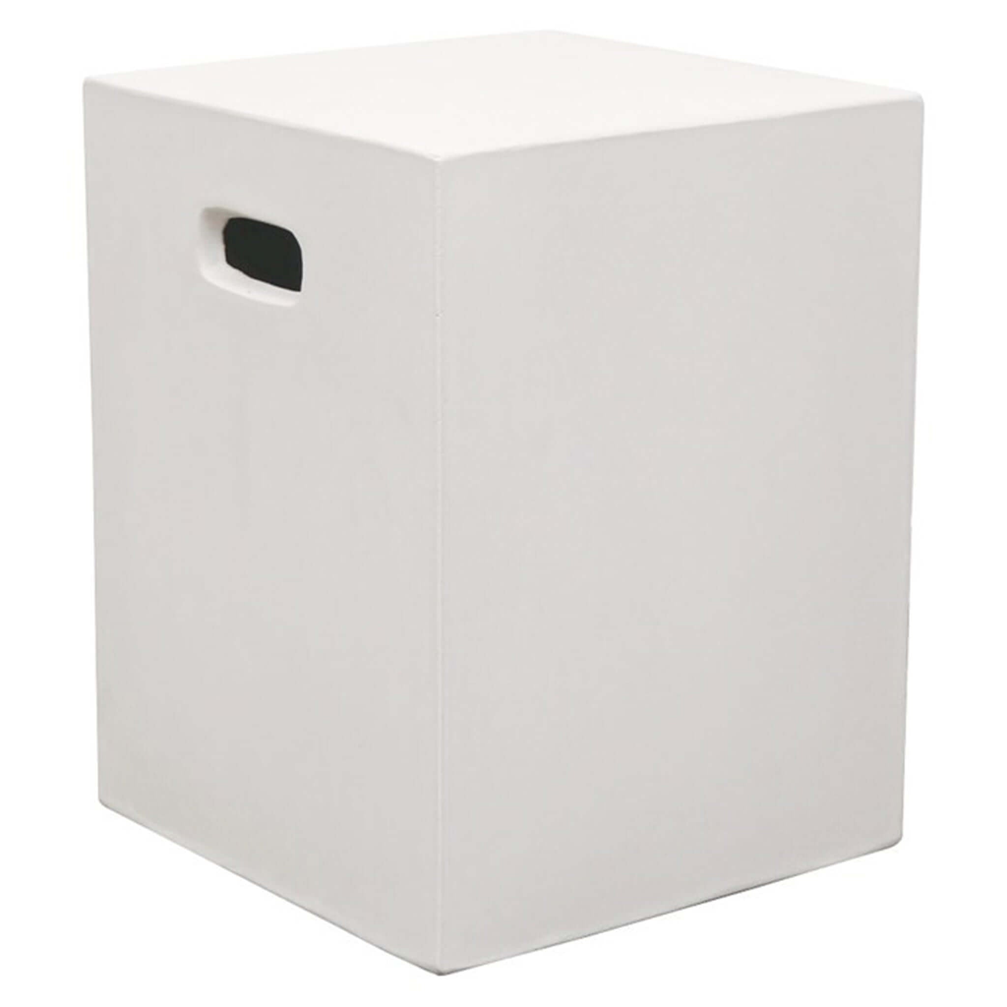Alt Tag: Concrete Side Table / Stool - Rectangle minimalist white concrete side table stool for indoor outdoor use
