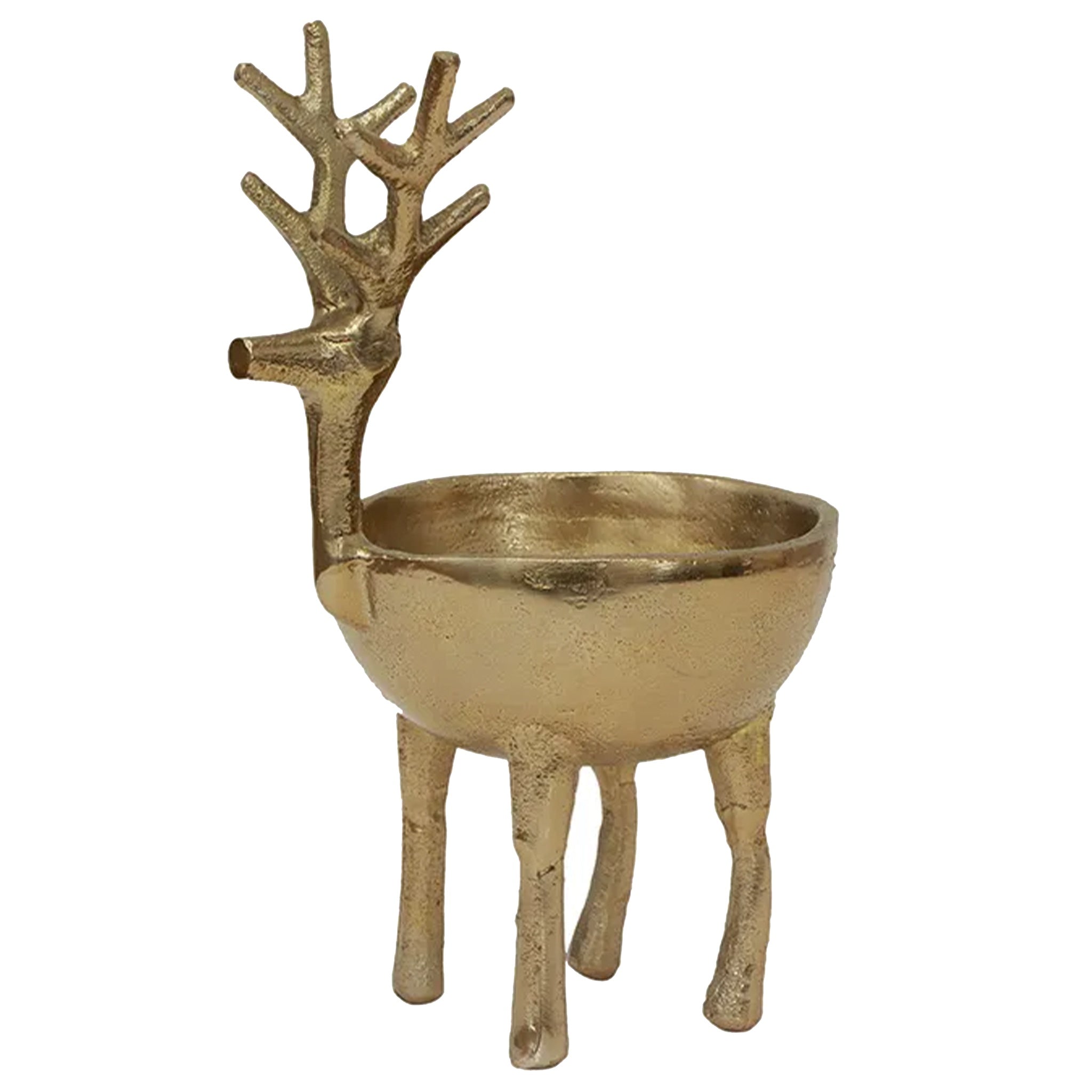 Gold deer-shaped sweets bowl on a white background