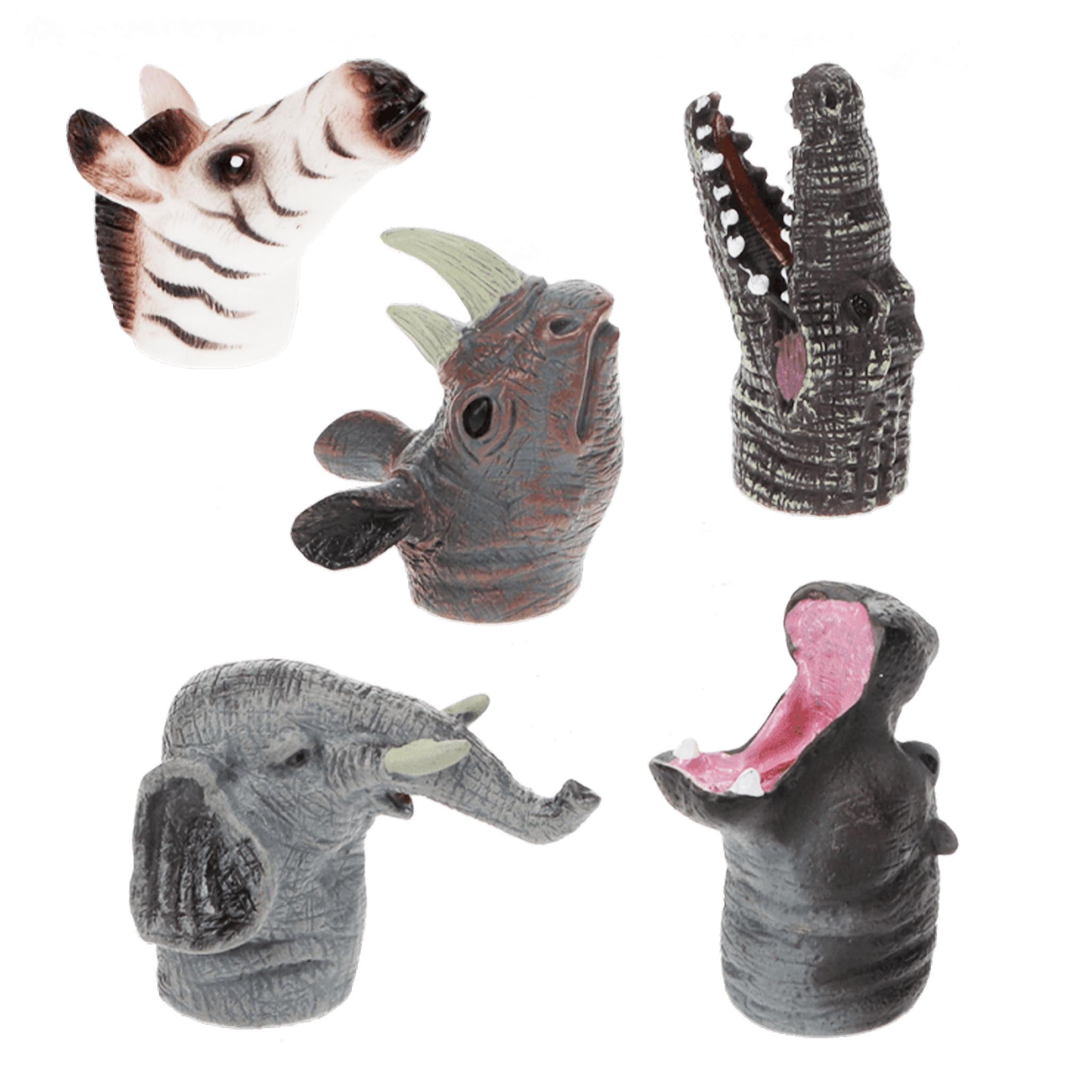 Set of animal-themed finger puppets on a white background