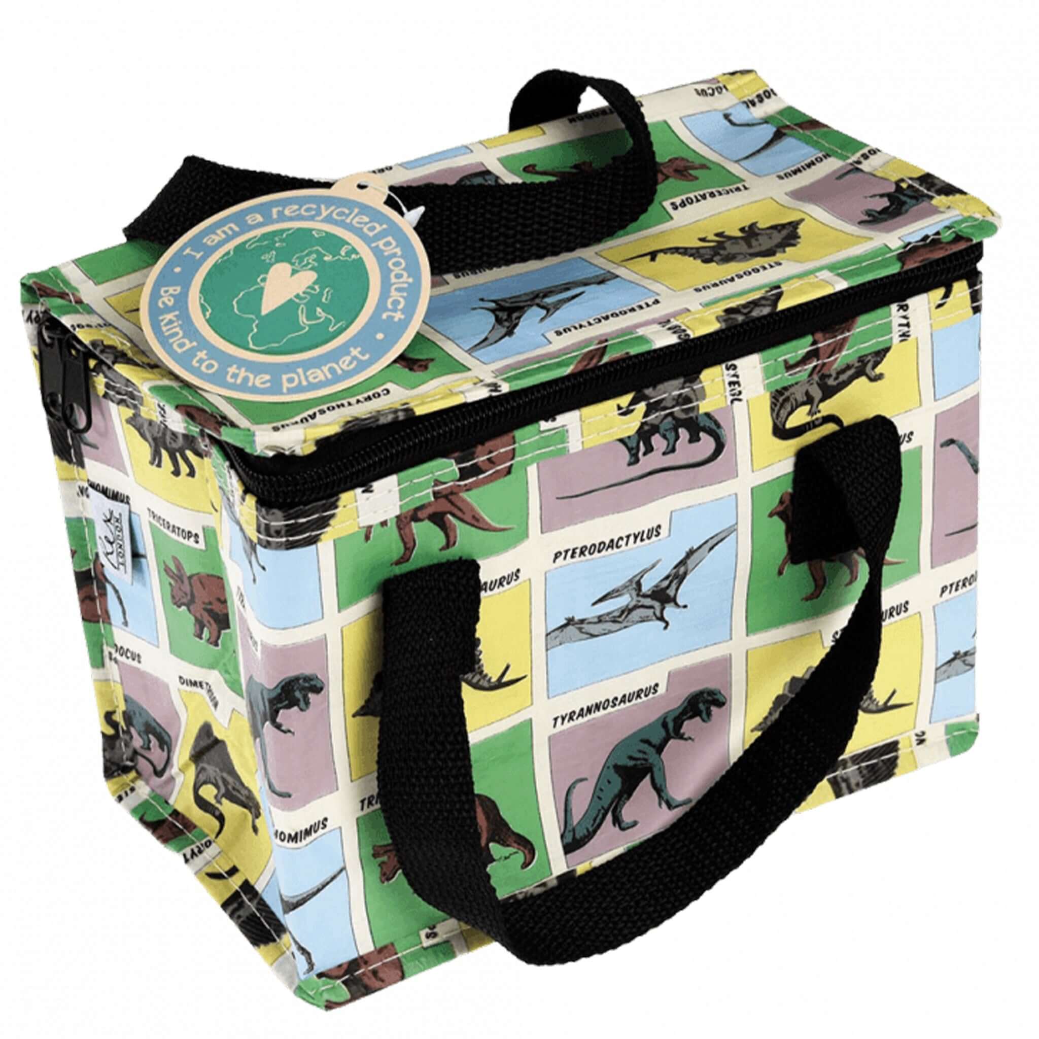 Alt Tag: Rex London Insulated Lunch Bag - Prehistoric Land dinosaur print insulated kids lunch bag made from recycled plastic bottles
