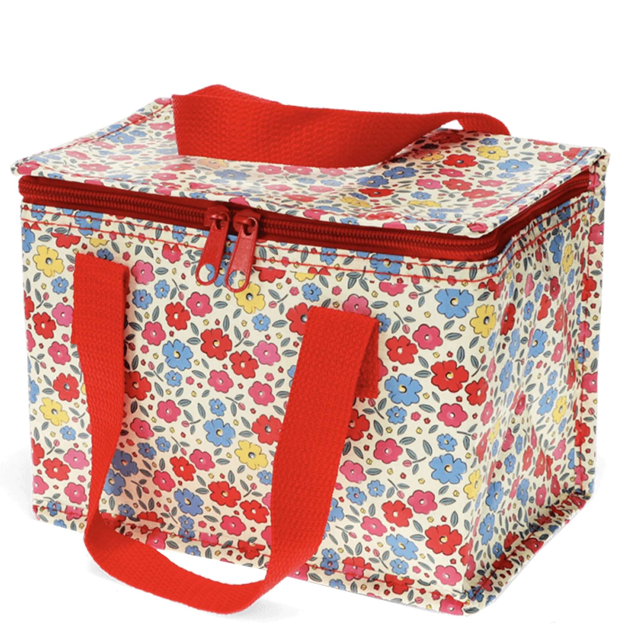 Rex London Insulated Lunch Bag - Tilde floral print children’s foil-lined insulated lunch bag with red handles, made from recycled plastic