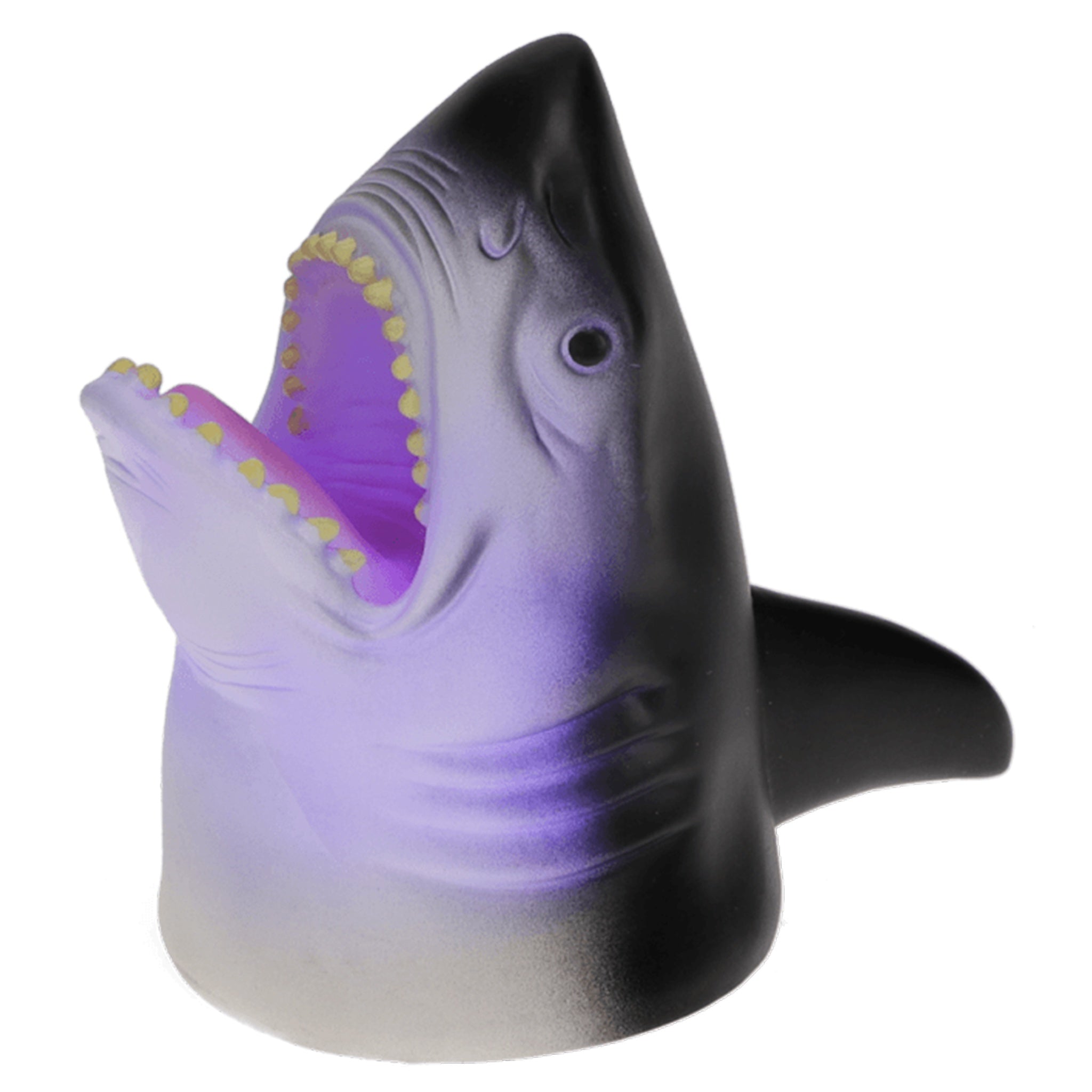 Shark-shaped night light with open mouth on a white background