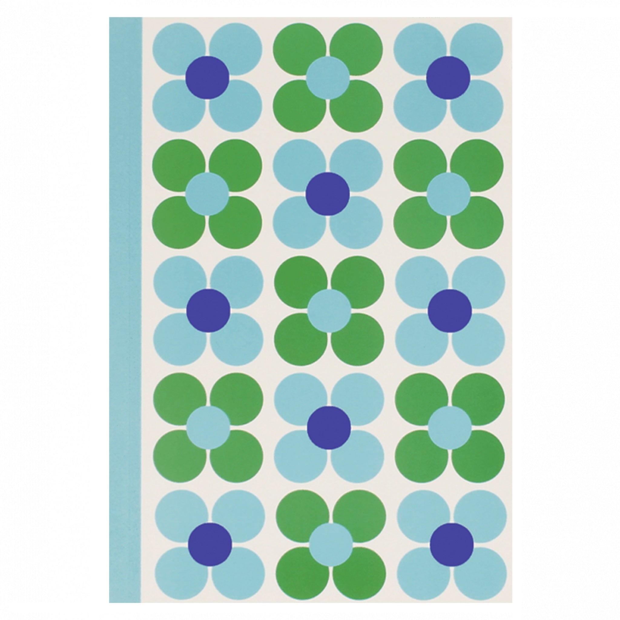 Patterned notebook with blue and green flowers on a white background