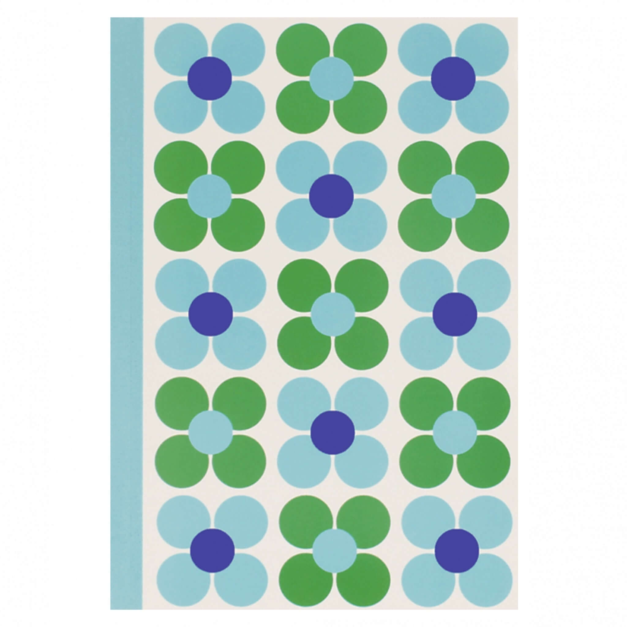 Patterned notebook with blue and green flowers on a white background