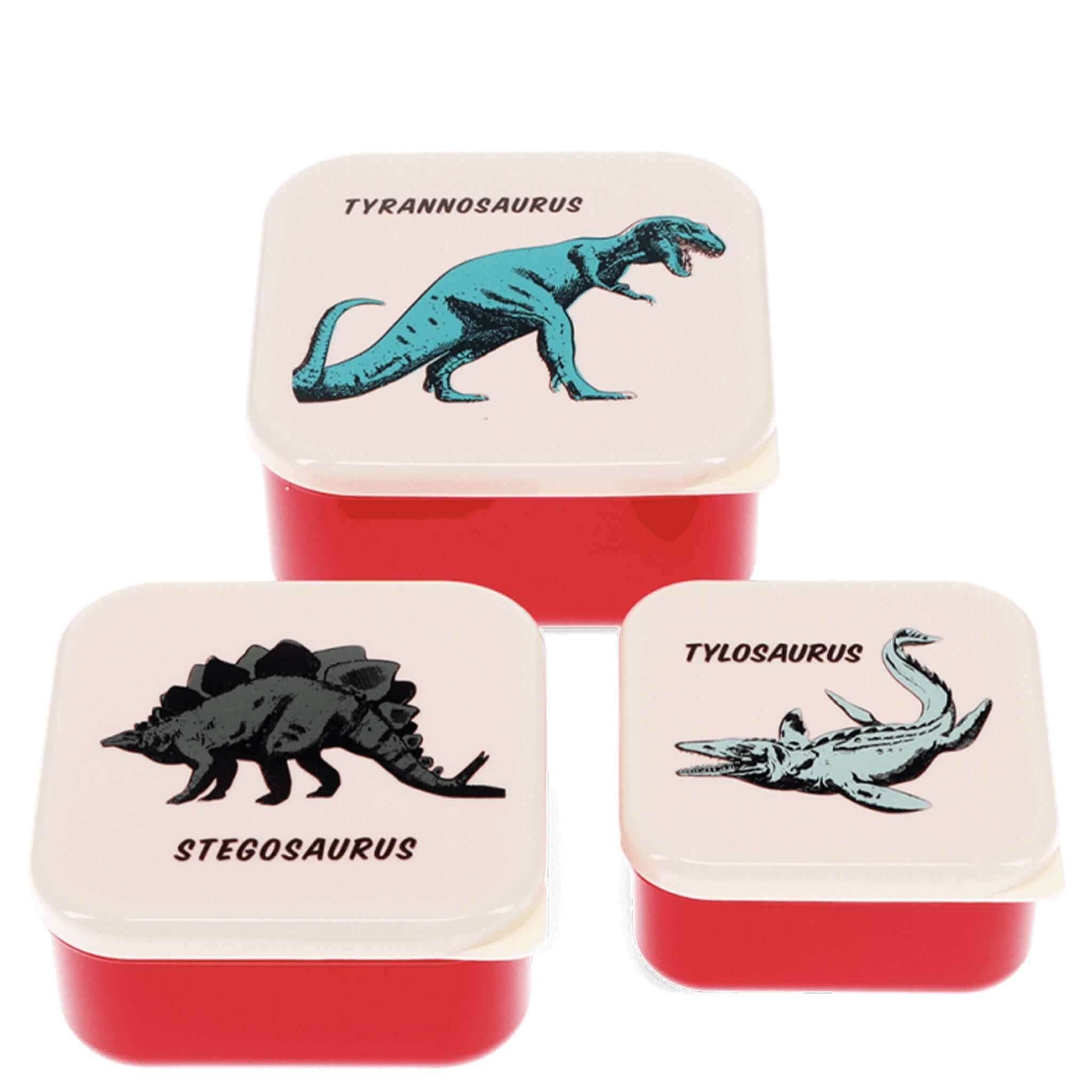 Alt Tag: Rex London Snack Box Set - Prehistoric Land dinosaur print nesting lunch snack boxes BPA-free kids school picnic set
