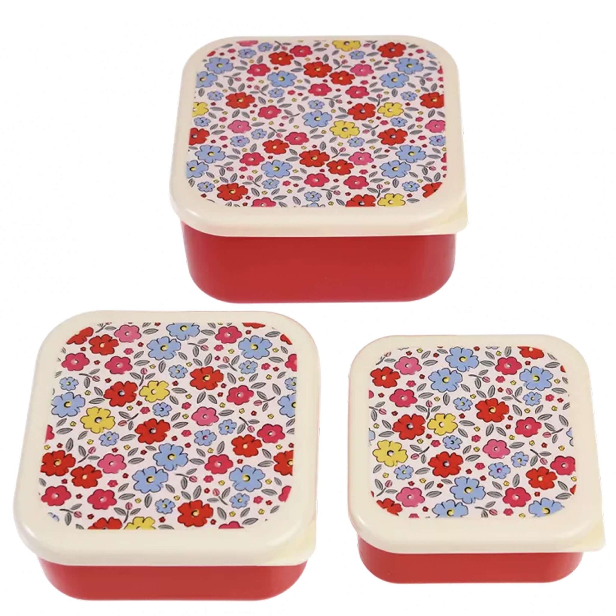 Alt Tag: Rex London Snack Box Set - Tilde nesting snack boxes with Tilde floral print lids, BPA-free lunch boxes set of 3
