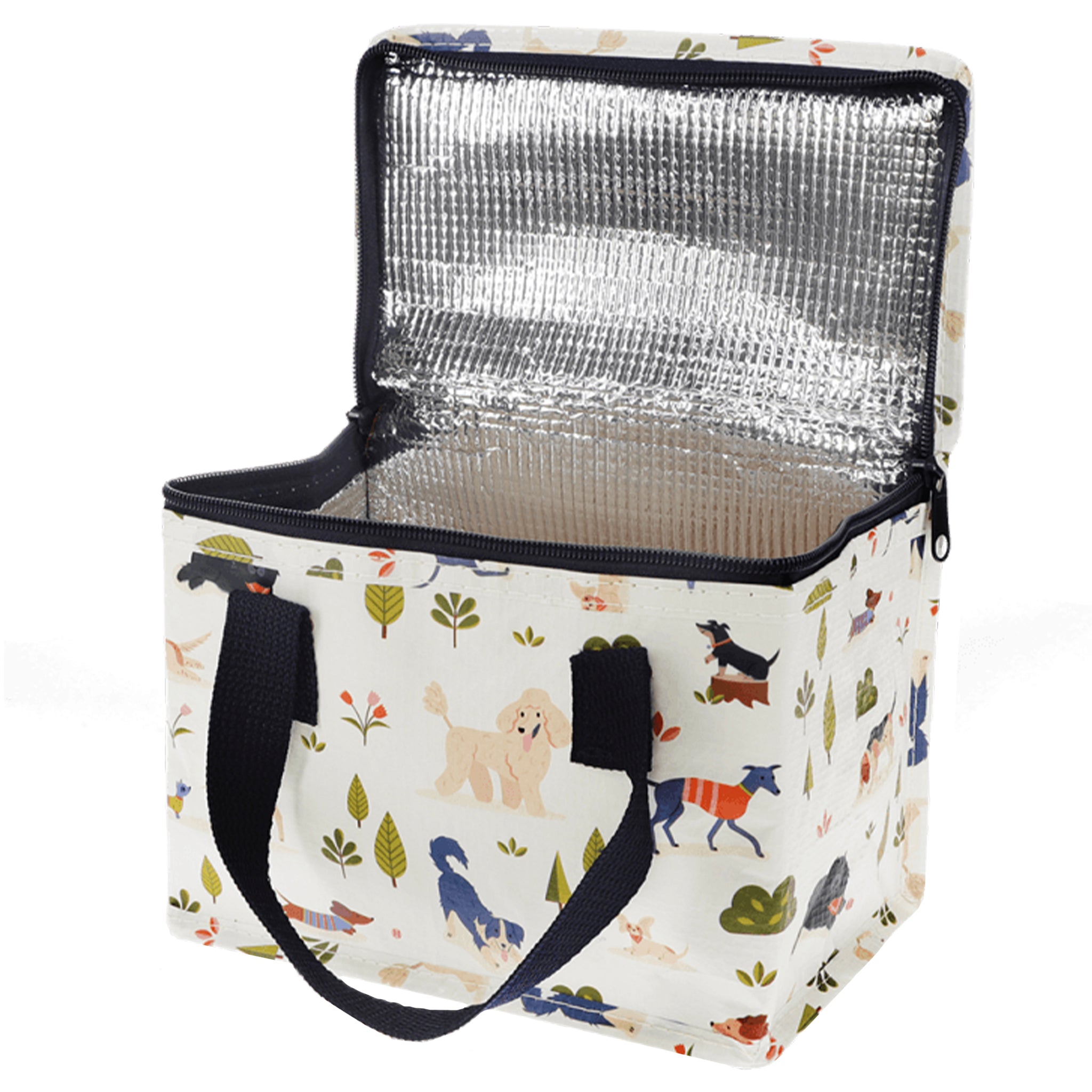 Insulated cooler bag with animal pattern on a white background