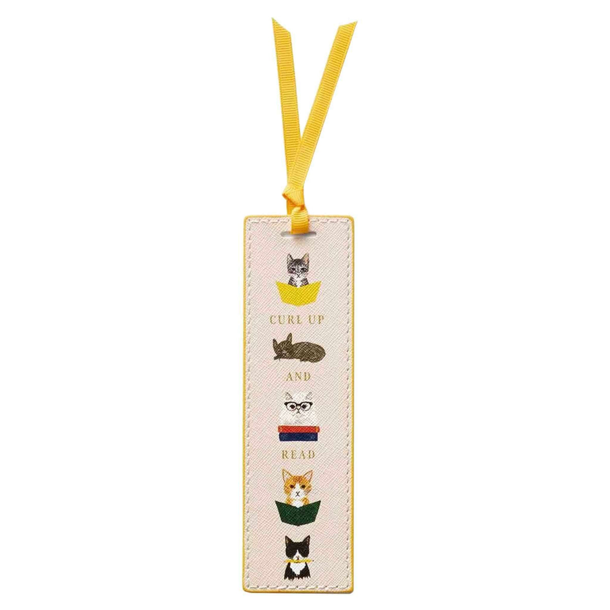 Rifle Paper Bookmark - Studious Cats featuring playful bookish cats design with yellow ribbon, perfect for cat lovers.