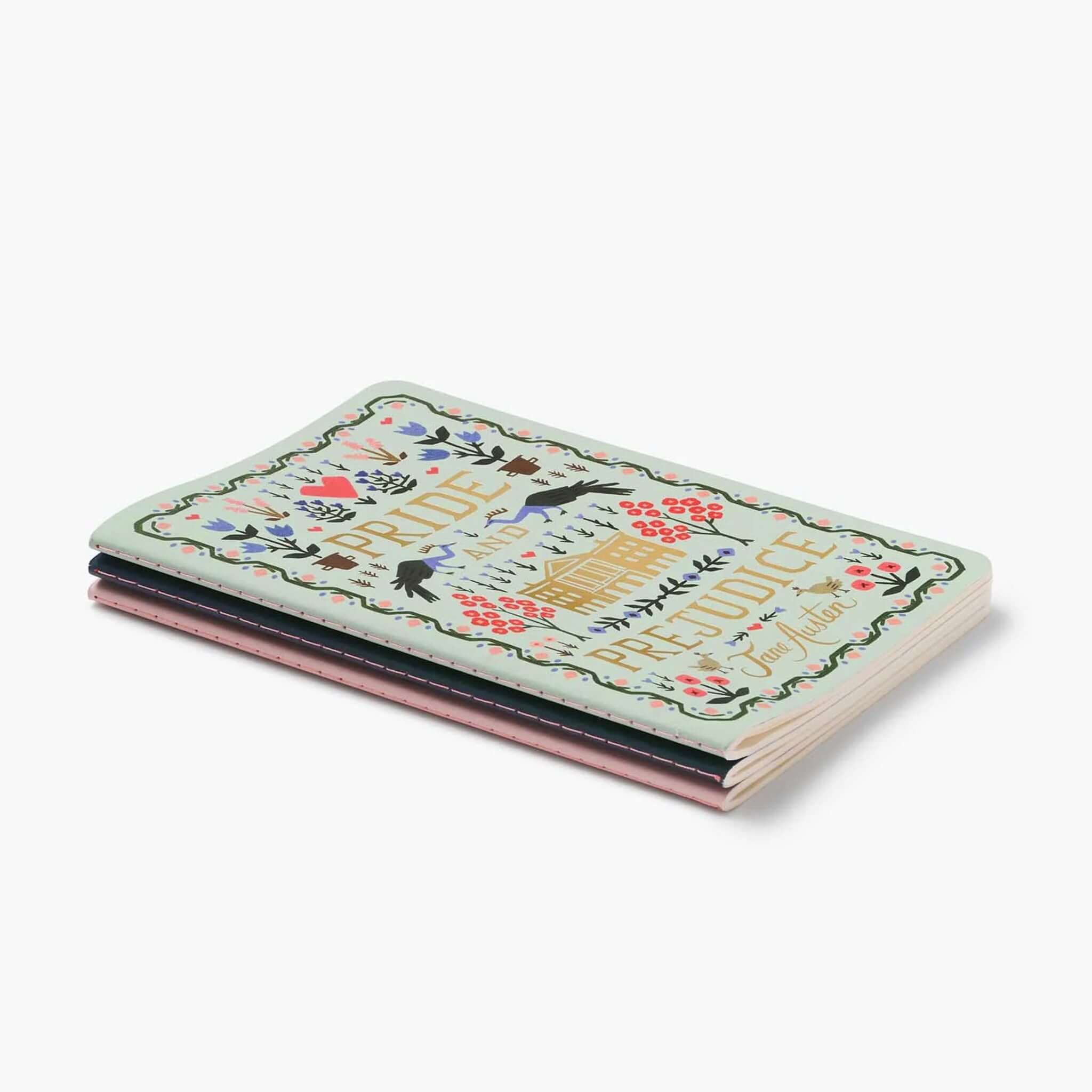 Rifle Paper Stitched Notebook Set - Jane Austen featuring beautifully illustrated covers with floral designs.
