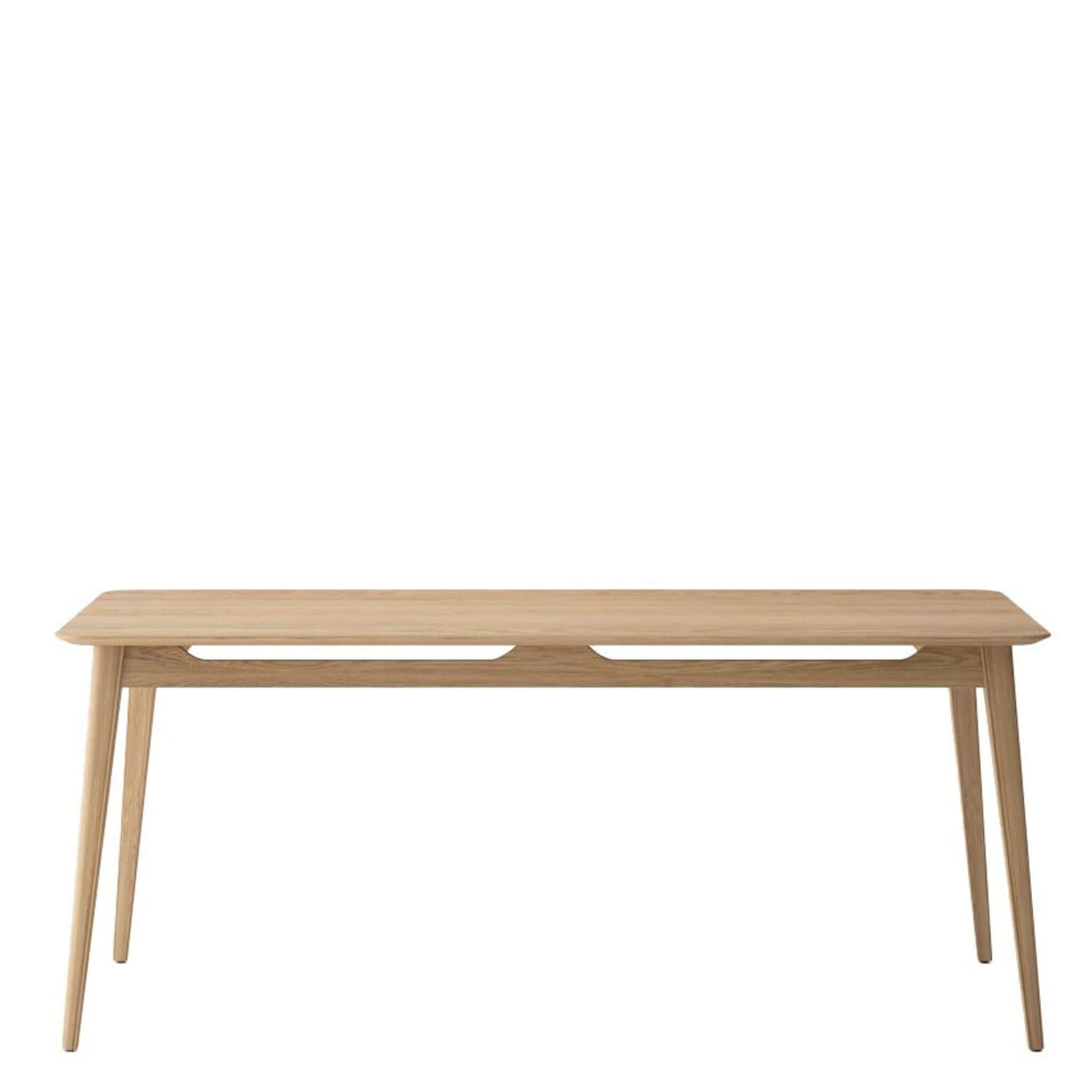 Alt Tag: Rokke Solid Oak Dining Table with smooth solid oak top, soft curves and Scandinavian design dining table on white background