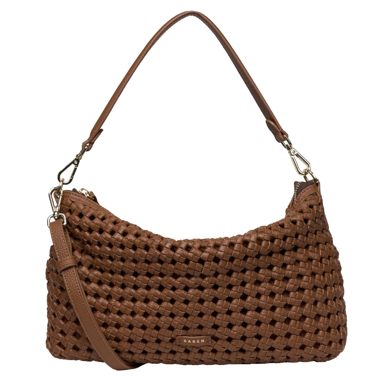 Saben Claudia Shoulder Bag - Tan Braid featuring luxurious braided leather and detachable shoulder handle.