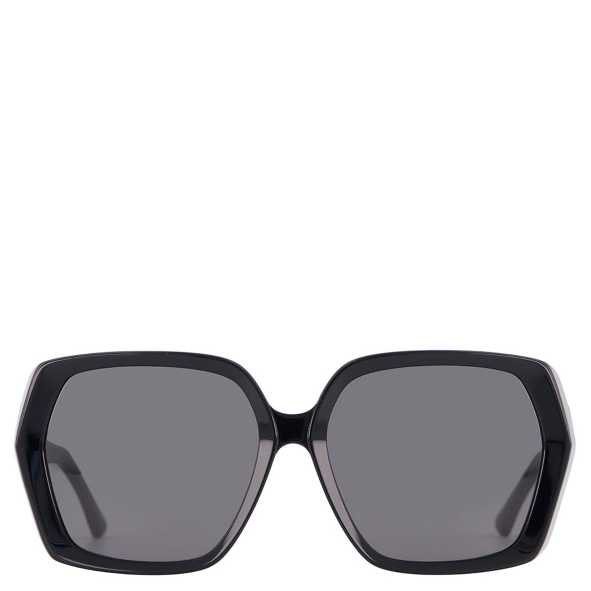 Black sunglasses with dark lenses on a white background