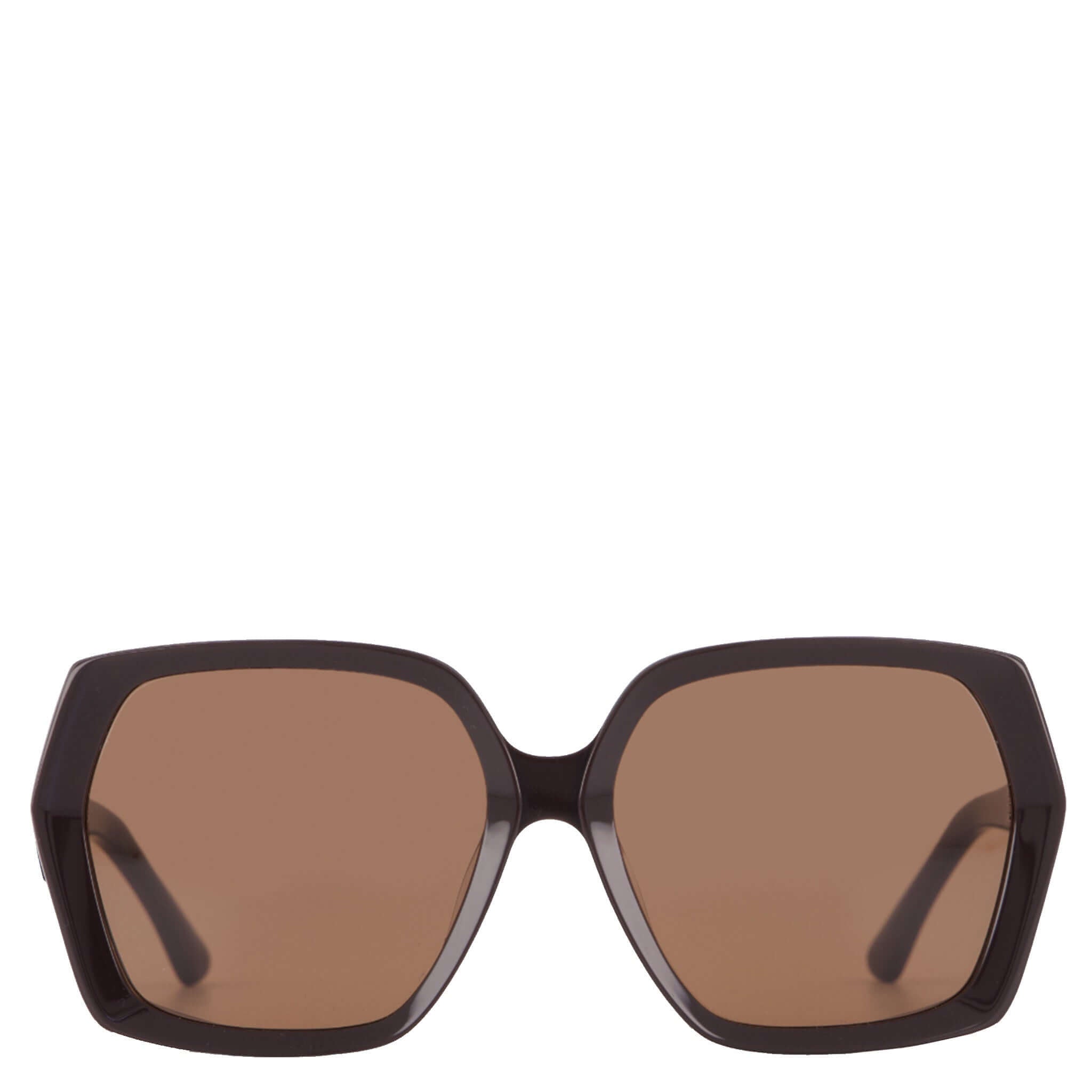 Alt Tag: Saben Eyewear Remi Sunglasses - Espresso oversized hexagonal acetate frame with brown lenses, front view