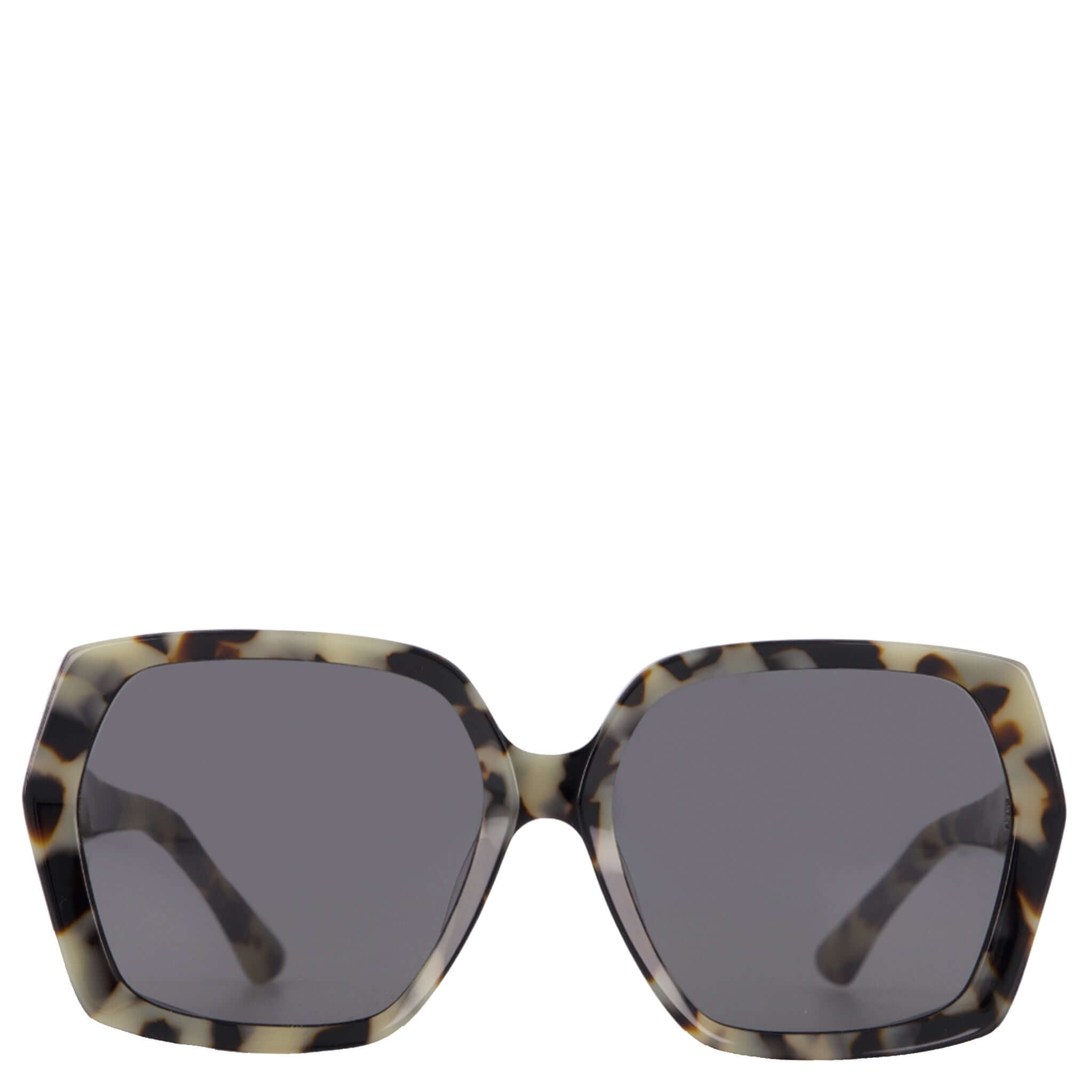Alt Tag: Saben Eyewear Remi Sunglasses - Light Tortoise oversized hexagonal acetate frame sunglasses with grey lenses, front view