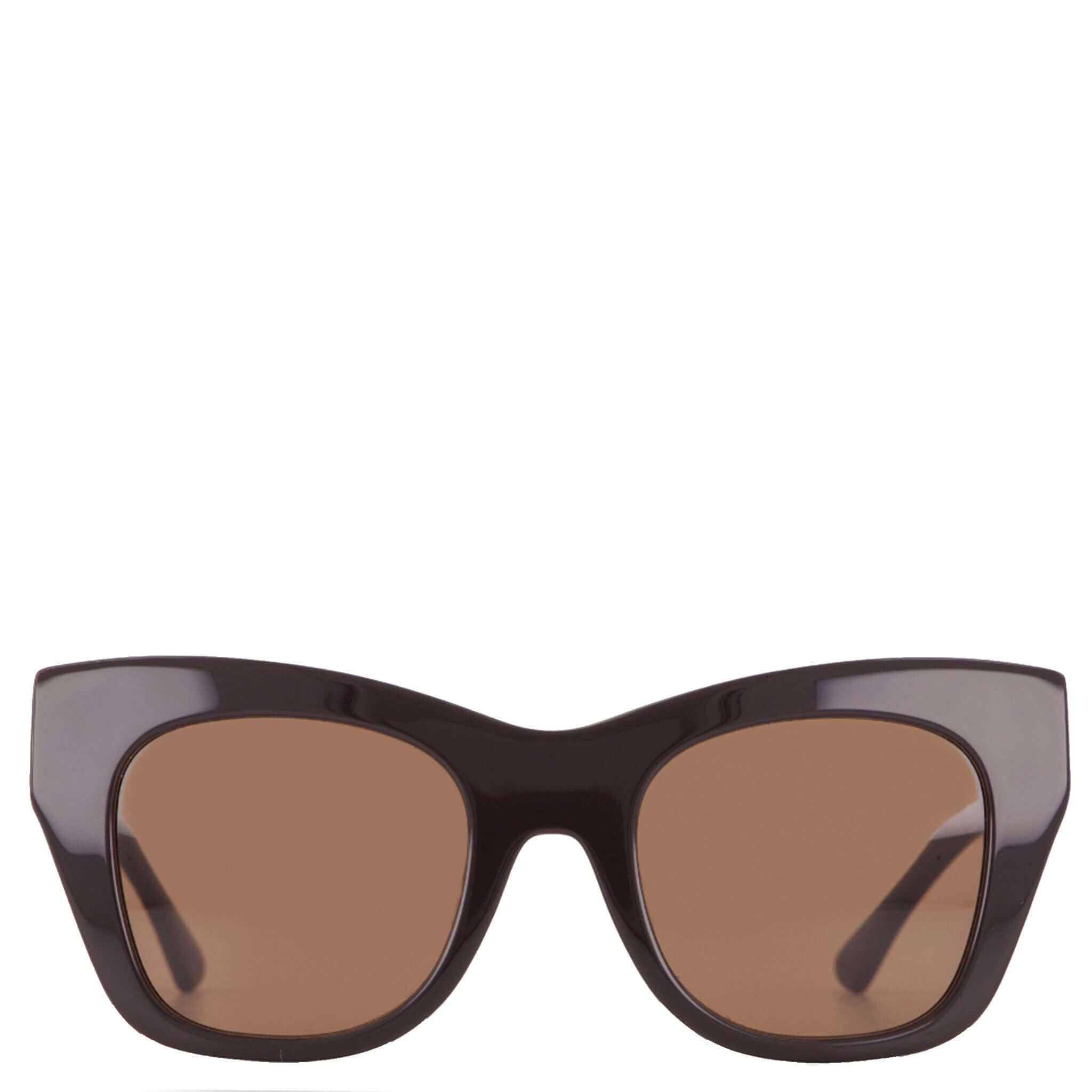 Alt Tag: Saben Eyewear Sloane Sunglasses - Espresso acetate cat-eye sunglasses with brown lenses, elegant sculpting frame and pale gold hardware