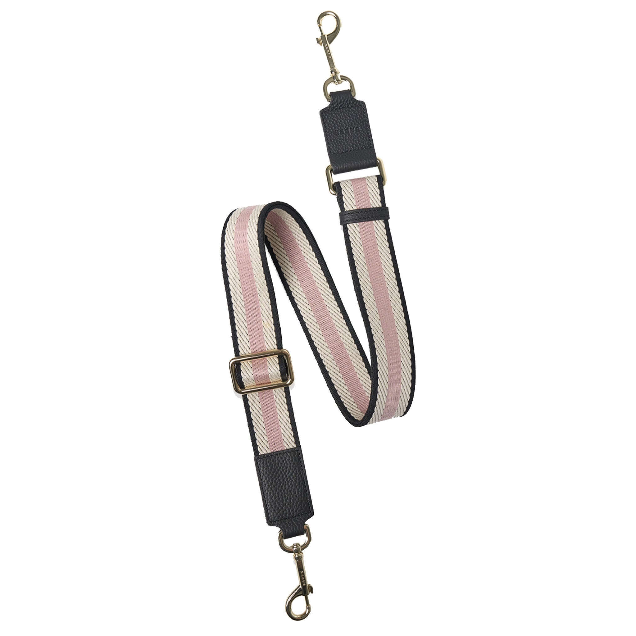 Saben Feature Webbing Strap - Black, Rosewater & White Stripe on a white background.