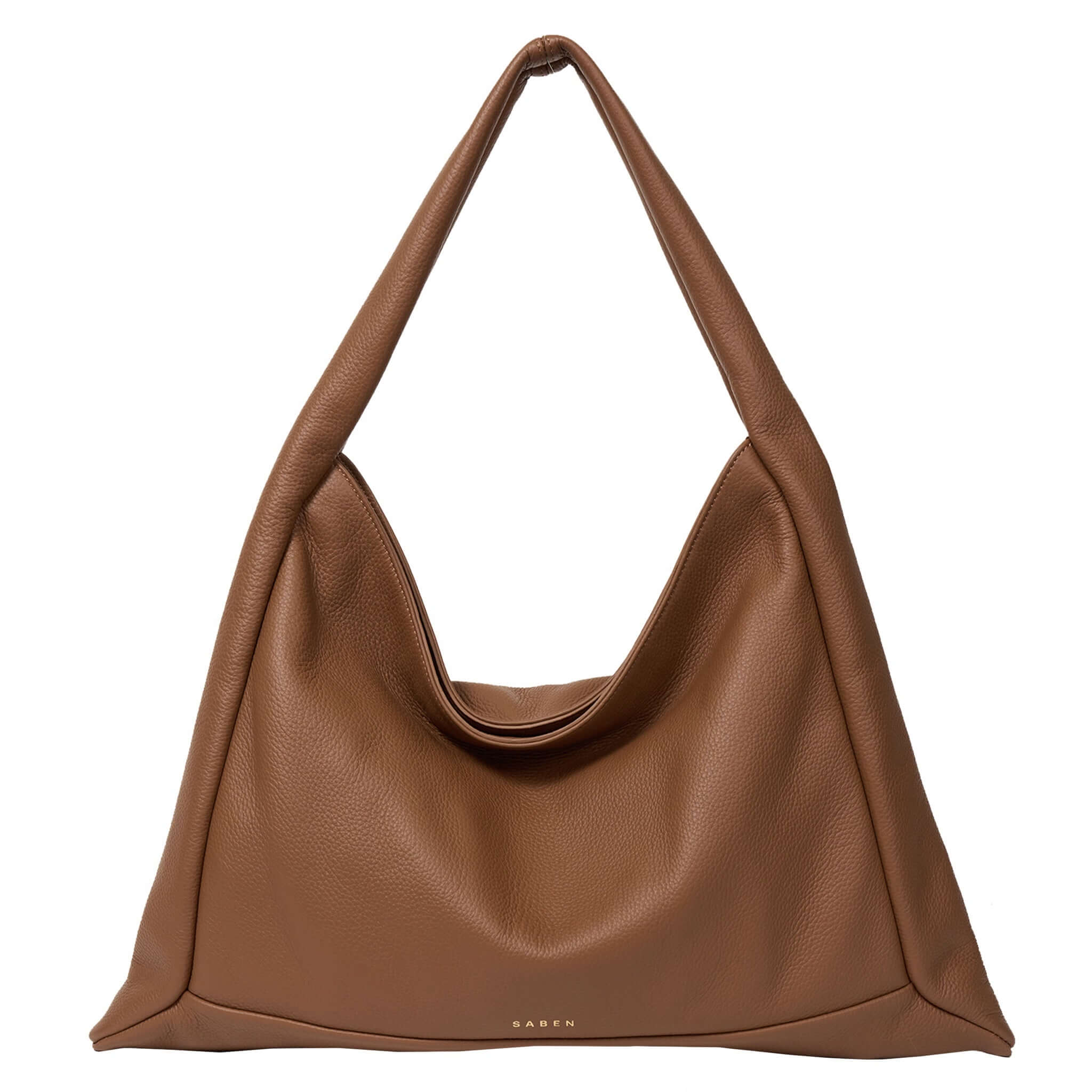 Brown leather handbag on a white background