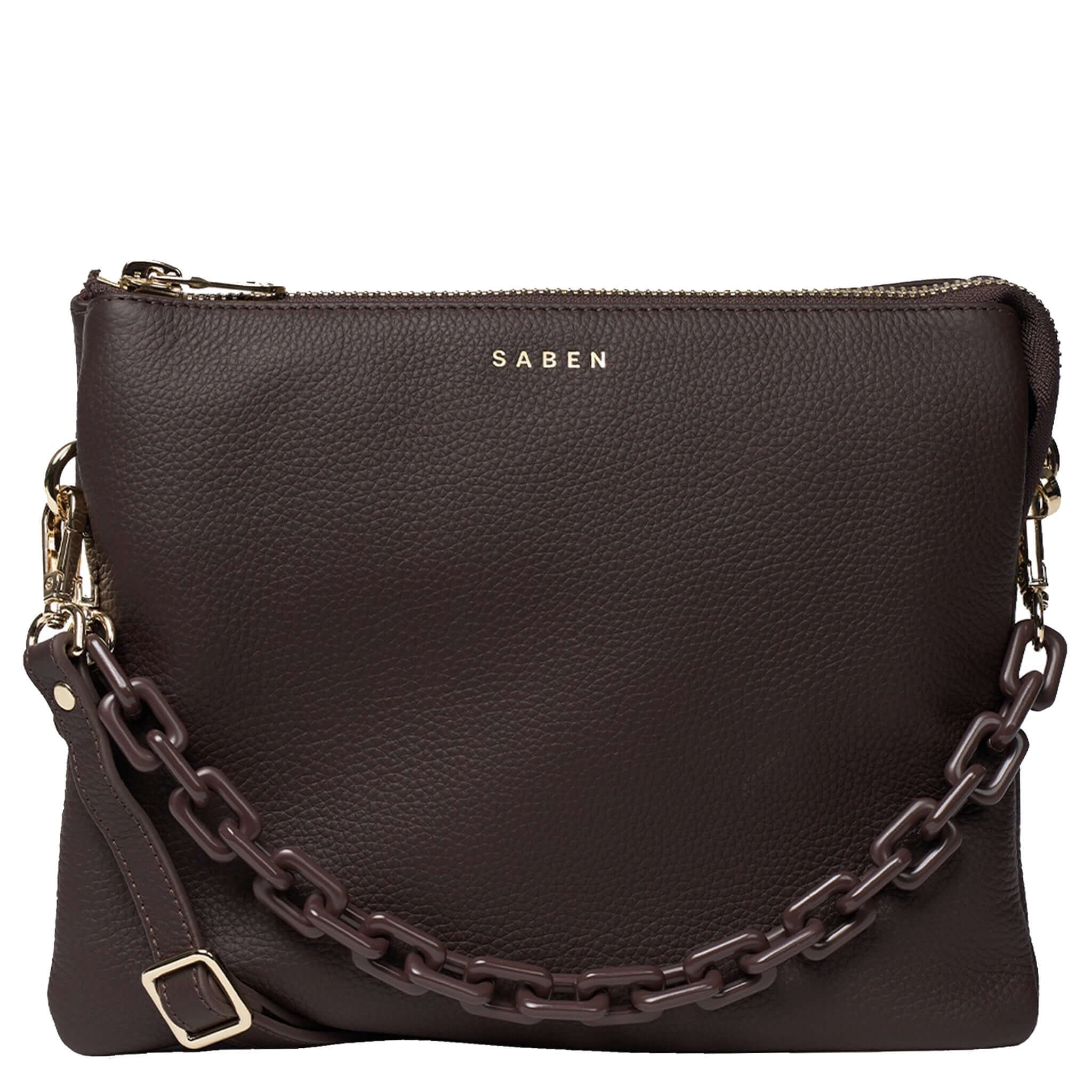 Saben Matilda Crossbody Bag - Cocao with Tonal Chain, elegant cacao leather design, perfect for everyday use.