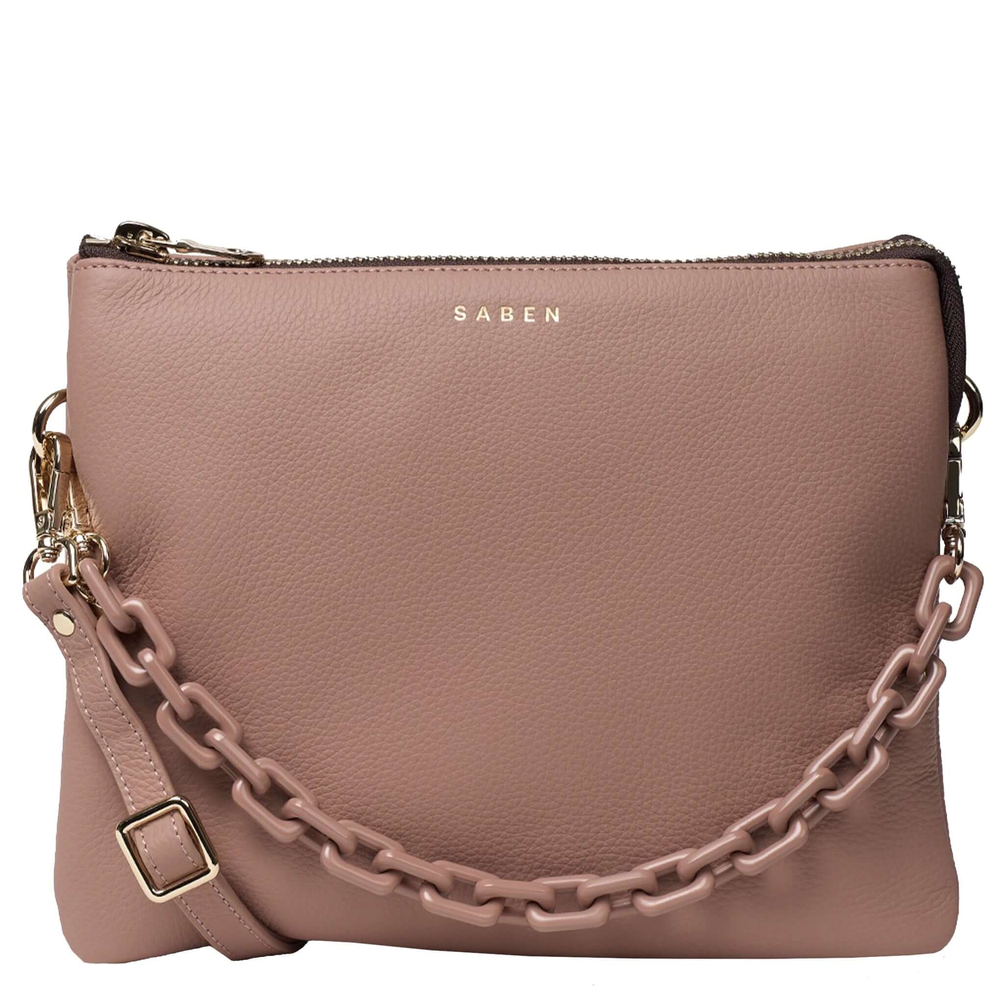 Saben Matilda Crossbody Bag - Rosewater with Tonal Chain in luxe leather and elegant design.