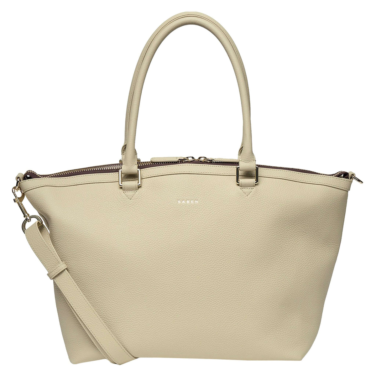 Saben Milan Carry-All Bag - Oyster in light beige with dual handles and adjustable strap for versatile use.