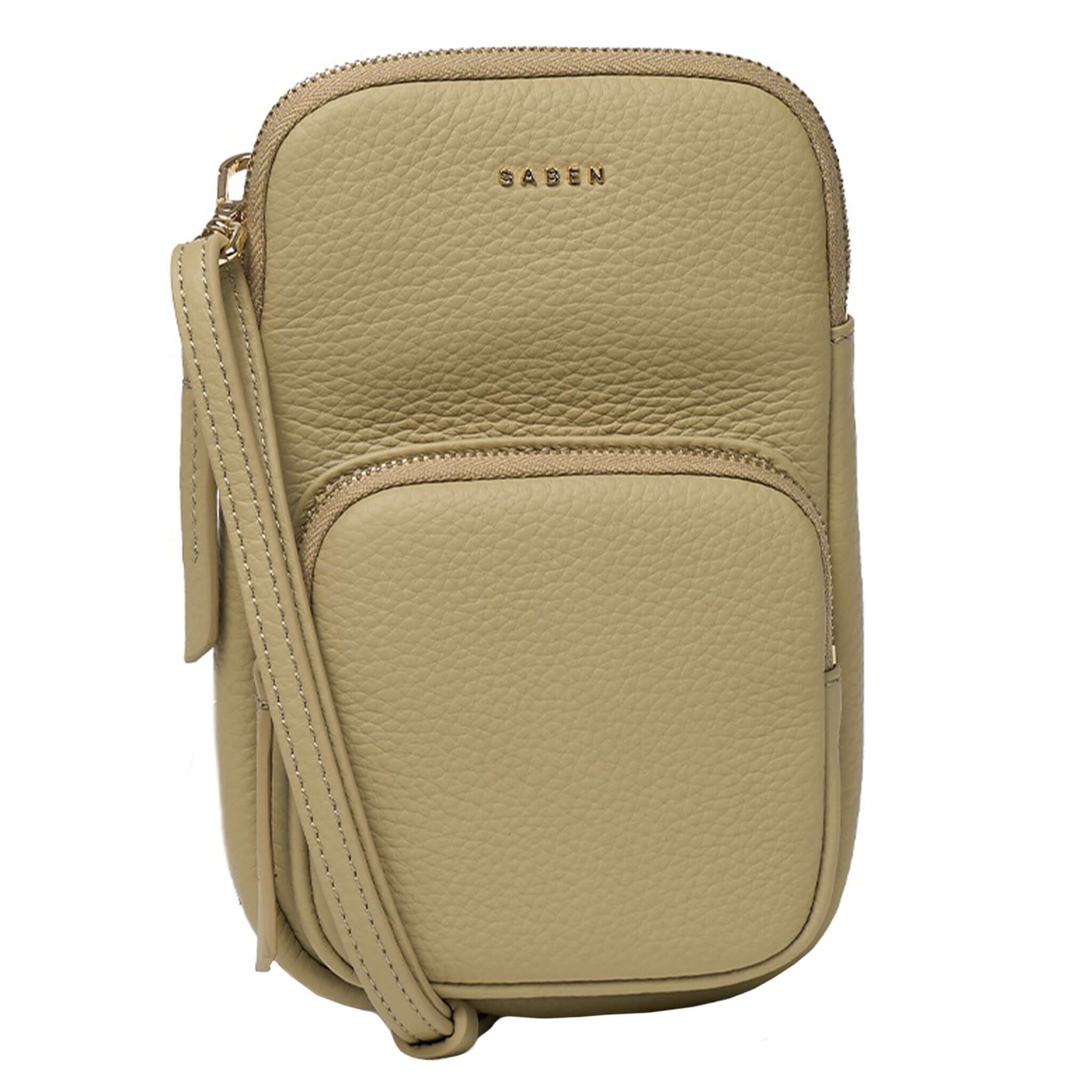 Saben Nikko Pocket Phone Sling - Willow Luxe in Willow Luxe leather with front pocket for essentials.