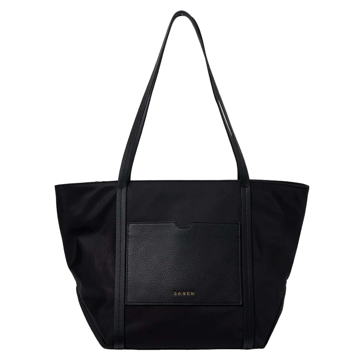 Saben Walker Tote - Black Recycled Nylon stylish tote bag with leather accents and spacious design.