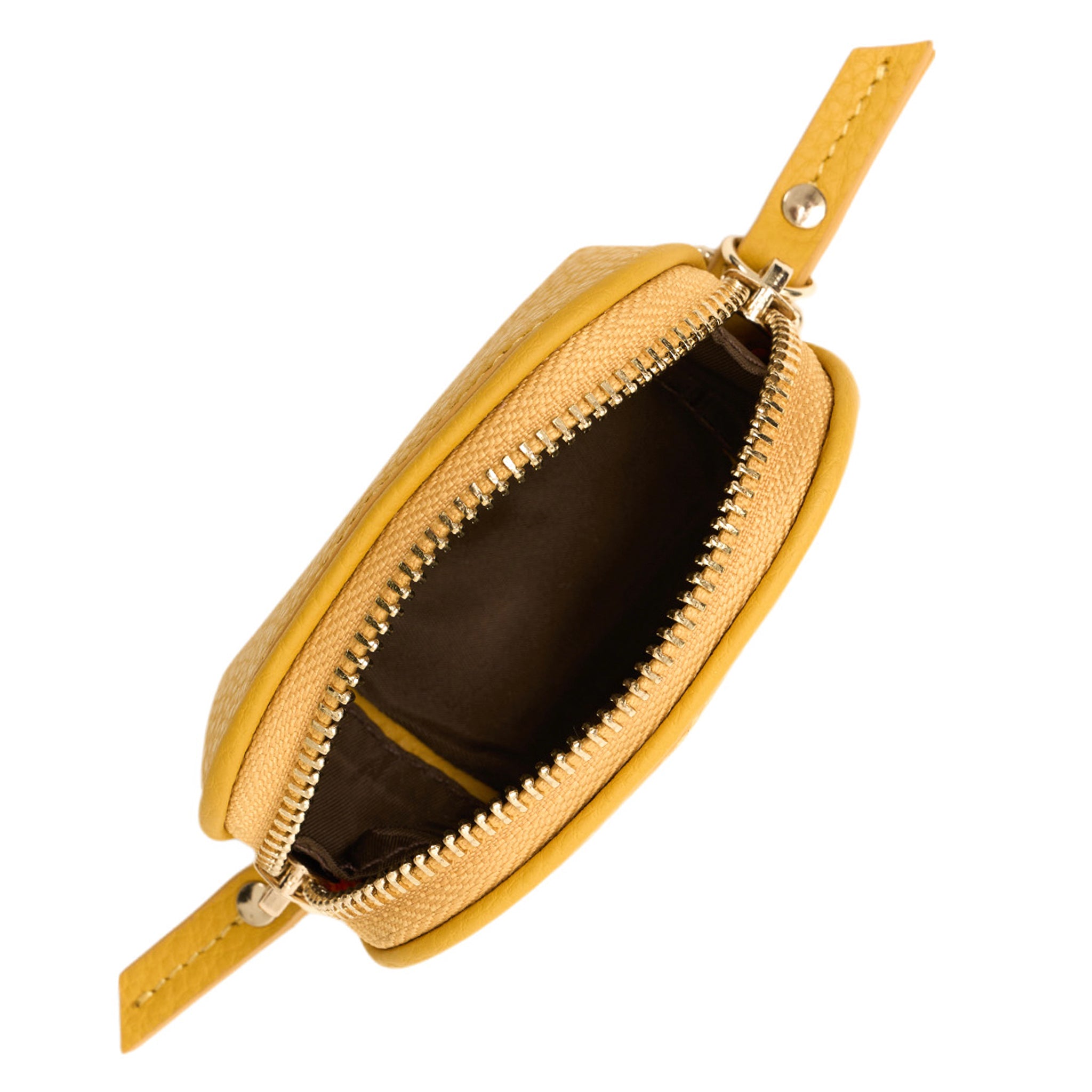 Gold zipper pouch on a white background